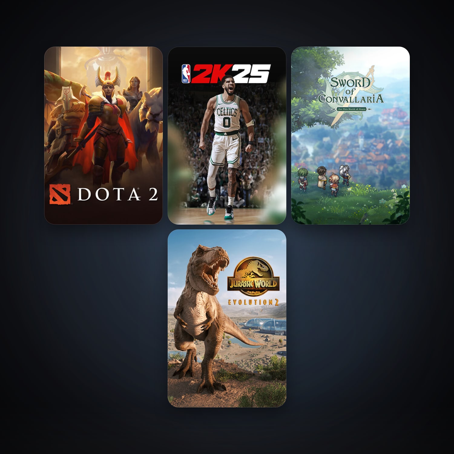 Dota 2 + Jurassic World Evolution 2, 4 games, clean — HabibiAccounts