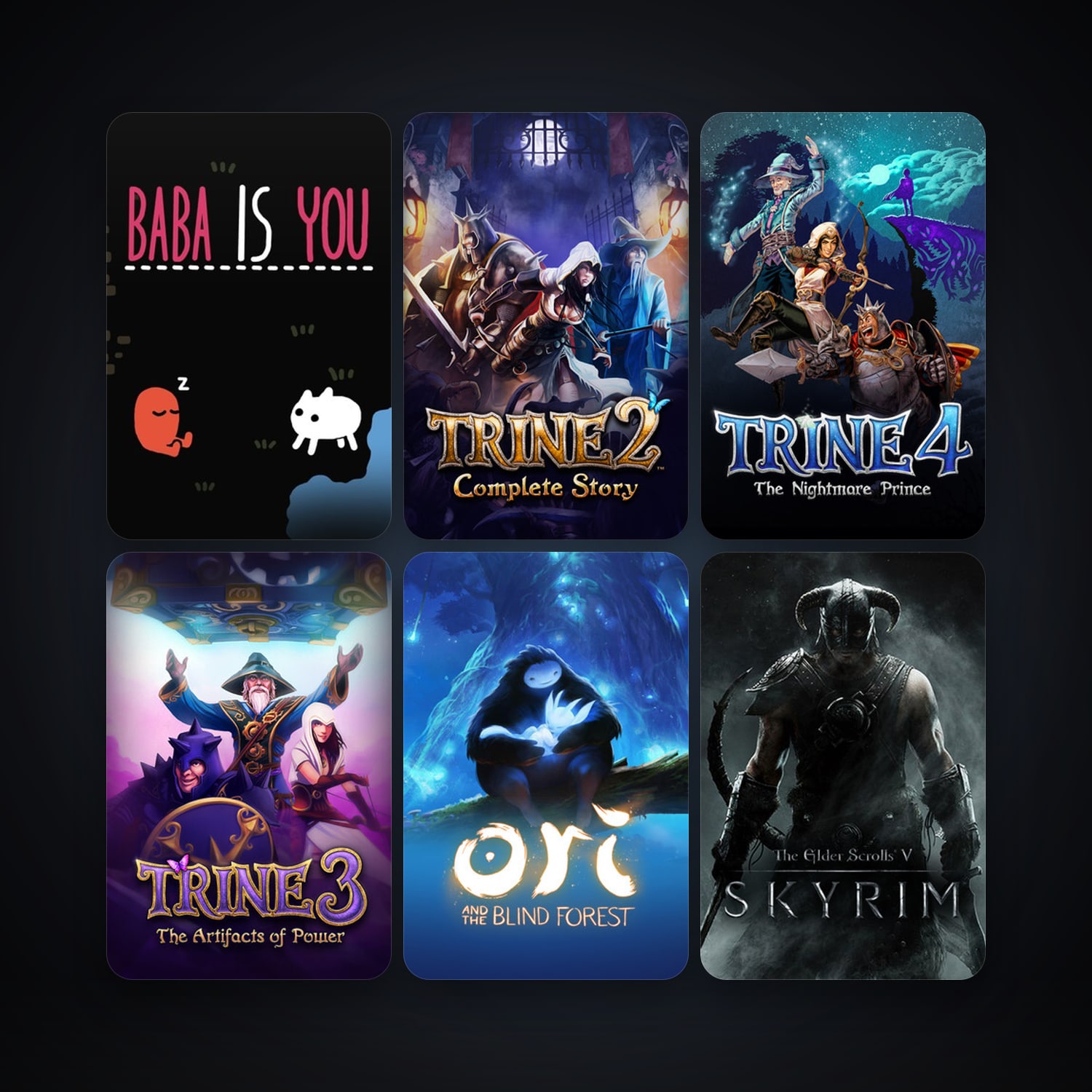 Trine 2: Complete Story + The Elder Scrolls V: Skyrim, 74 games, Steam 10, clean — HabibiAccounts