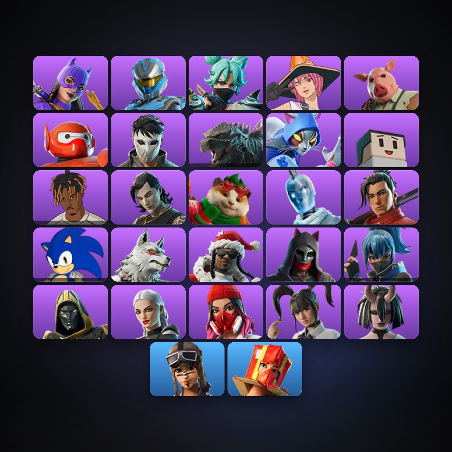 Fortnite locker — 27 skins — 300 V-Bucks — lvl 1118 — HabibiAccounts