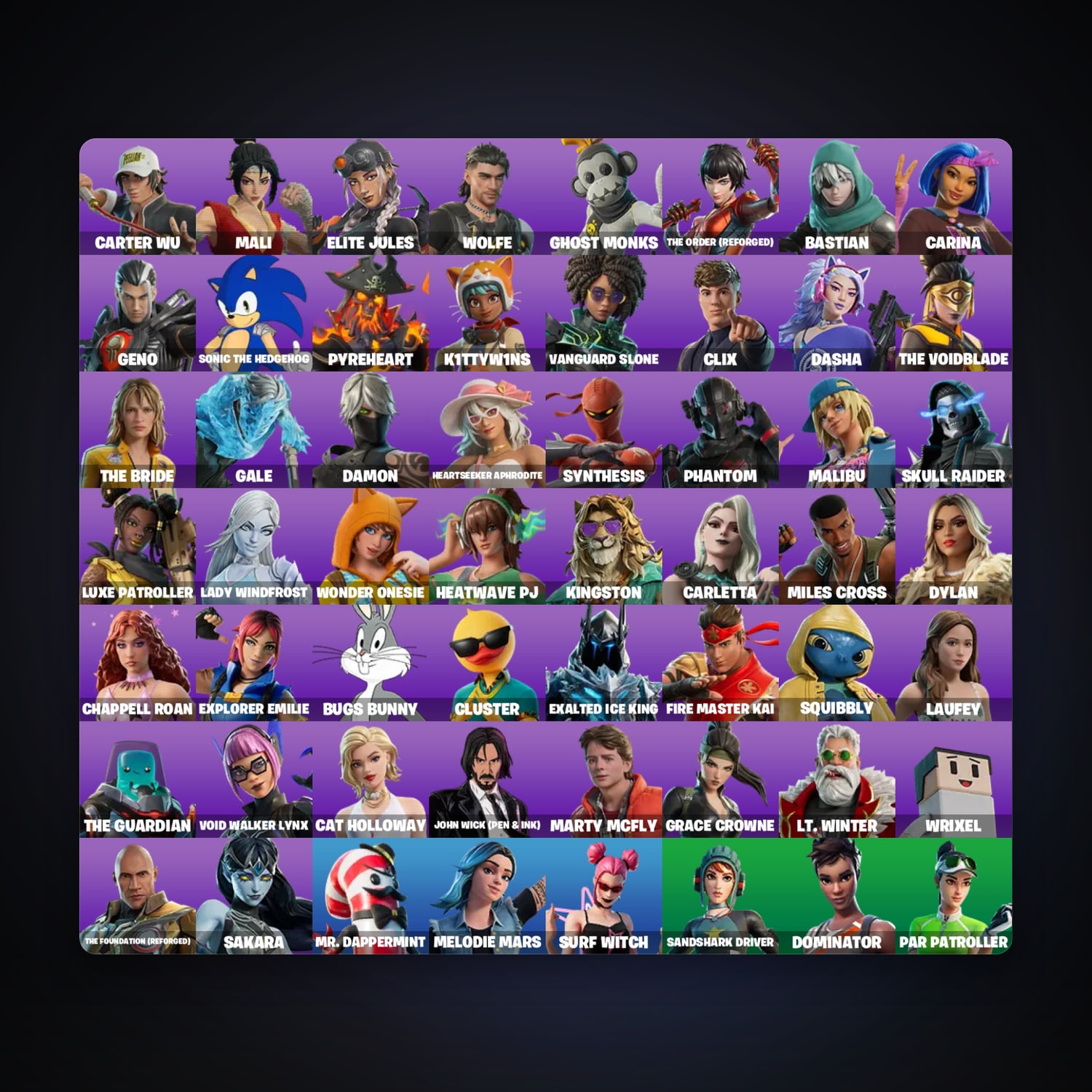 Fortnite account with Carter Wu & Mali — 59 skins — 500 V-Bucks — lvl 1059 — HabibiAccounts