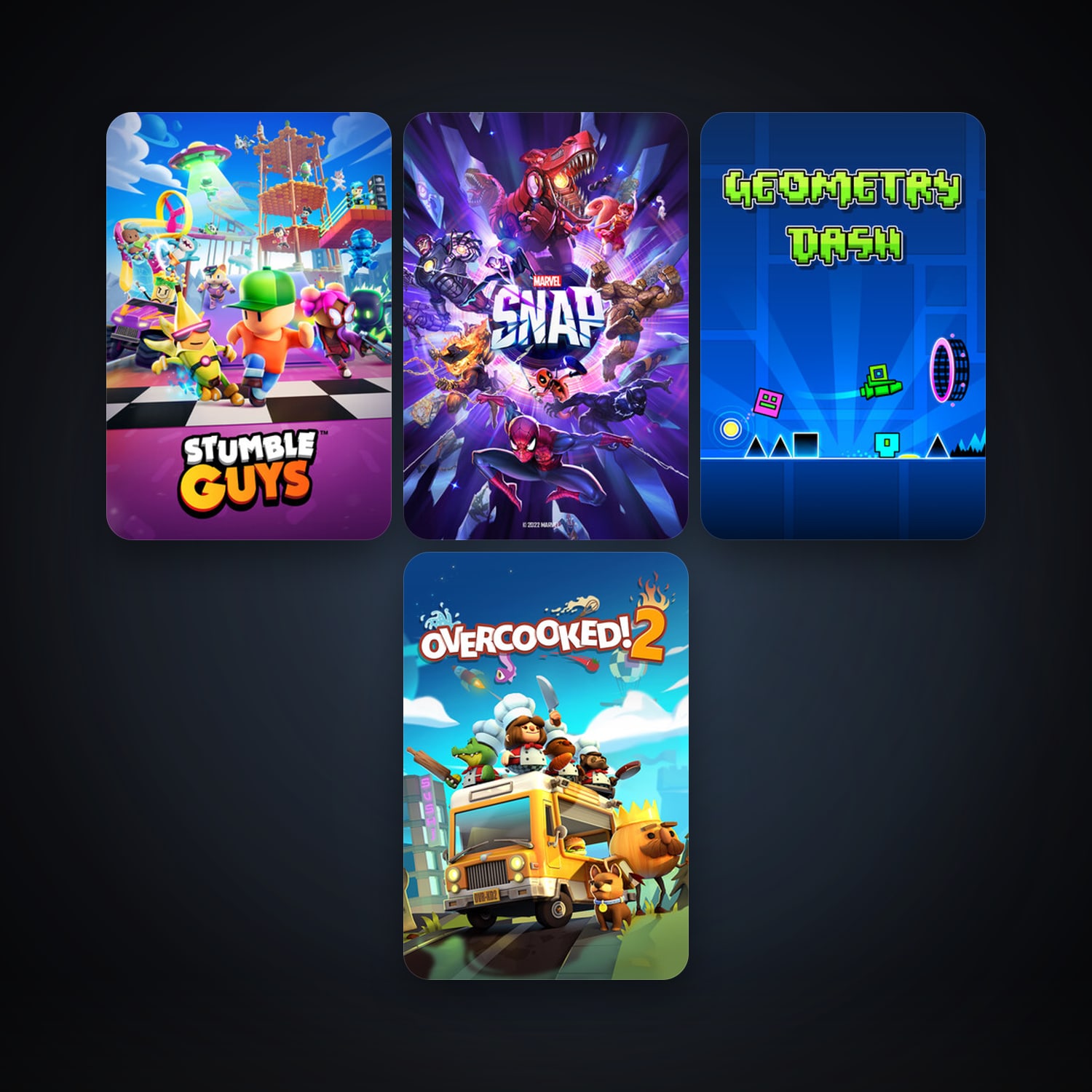 Geometry Dash + Overcooked! 2, 4 games, clean — HabibiAccounts