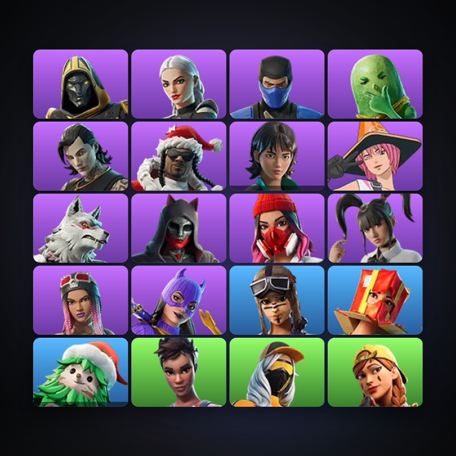 Fortnite locker — 20 skins — 100 V-Bucks — lvl 1351 — HabibiAccounts