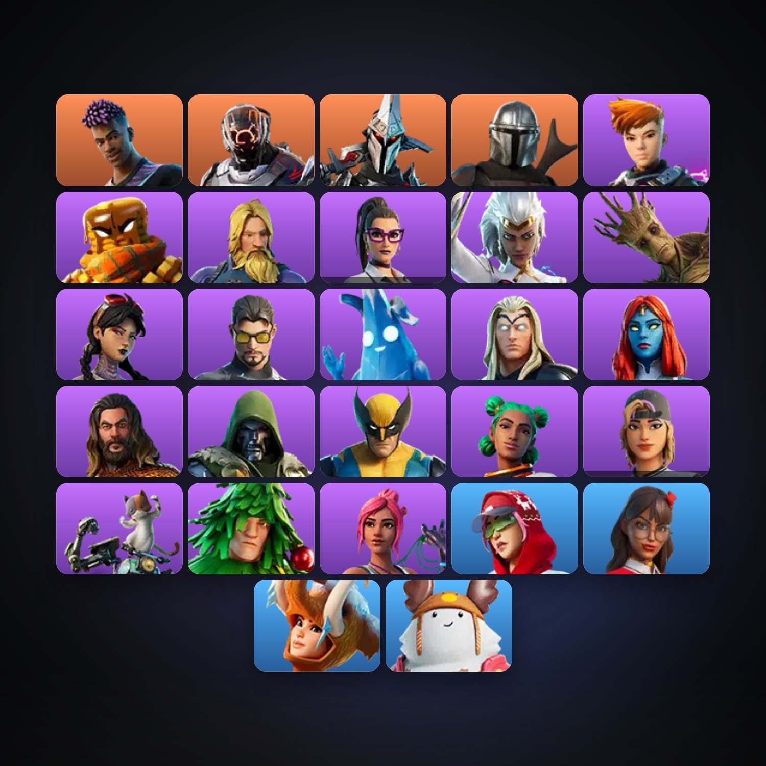 Fortnite locker — 27 skins — 550 V-Bucks — lvl 689 — HabibiAccounts