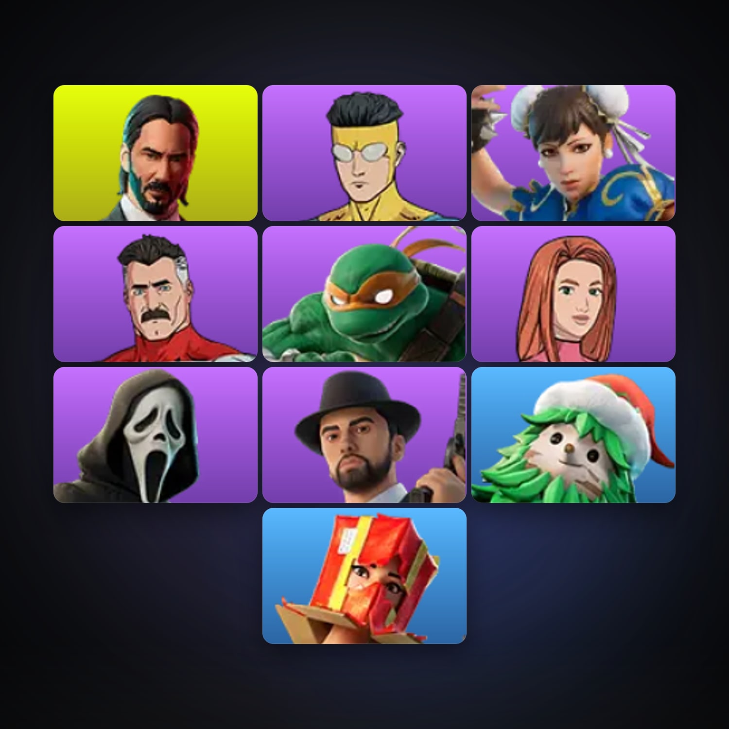 Fortnite locker — 10 skins — 1.1K V-Bucks — lvl 117 — HabibiAccounts