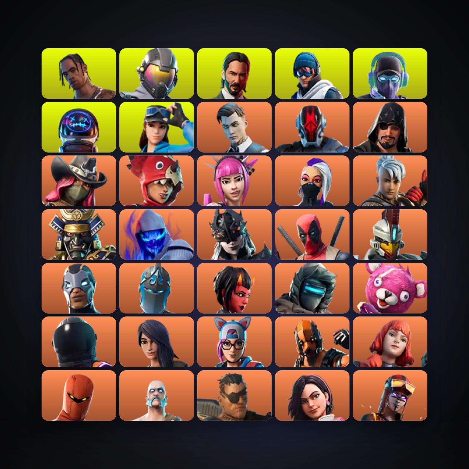 هالحساب فورتنايت، اللوكر مليان 174 سكن، 150 فيبوكس، لفل 2617، 215 فوز — HabibiAccounts