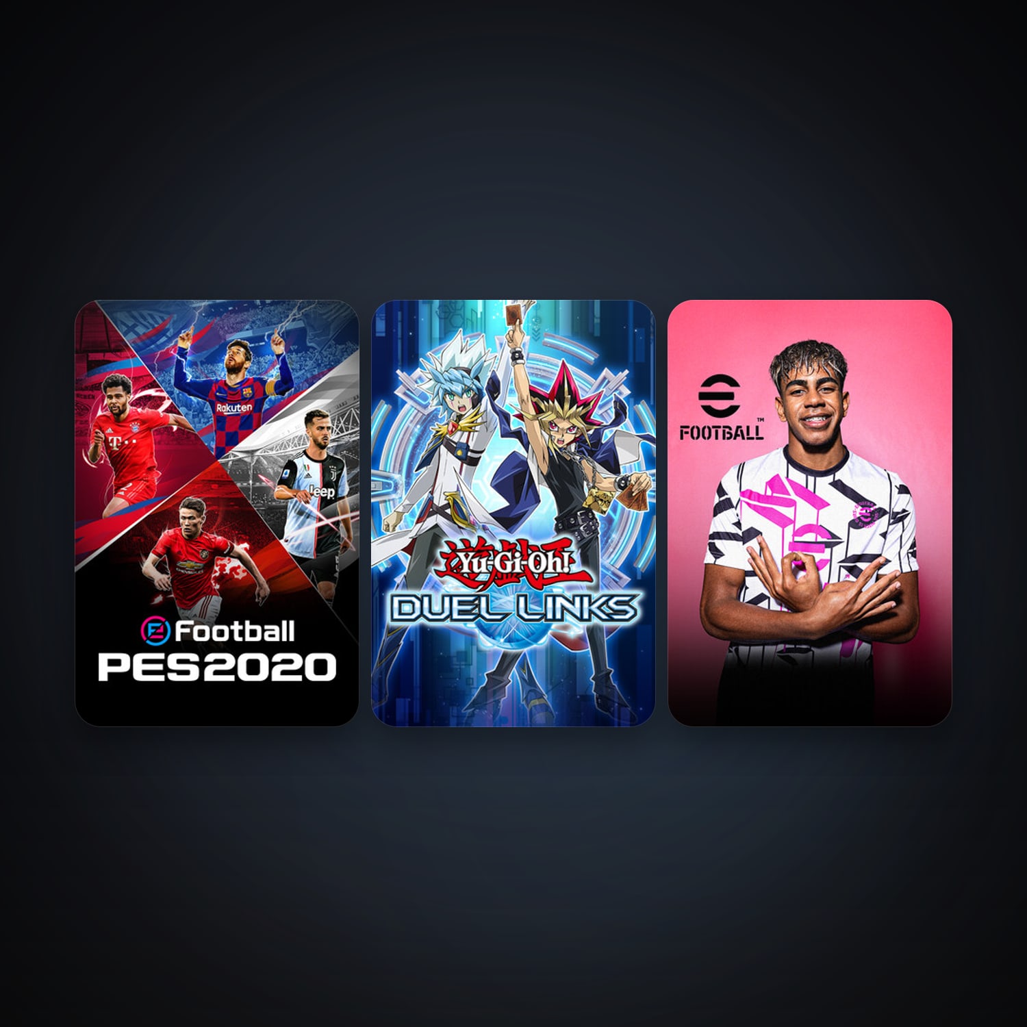 Yu-Gi-Oh! Duel Links + eFootball PES 2020, 3 games, clean — HabibiAccounts