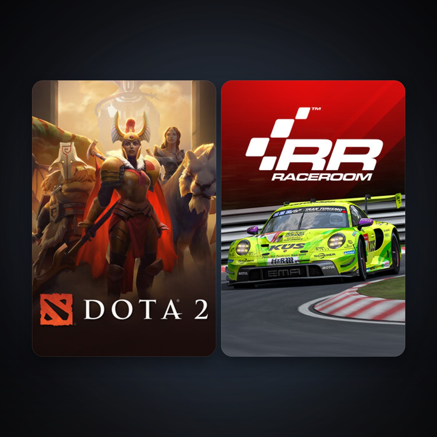Dota 2 + RaceRoom Racing Experience, 3 games, clean — HabibiAccounts