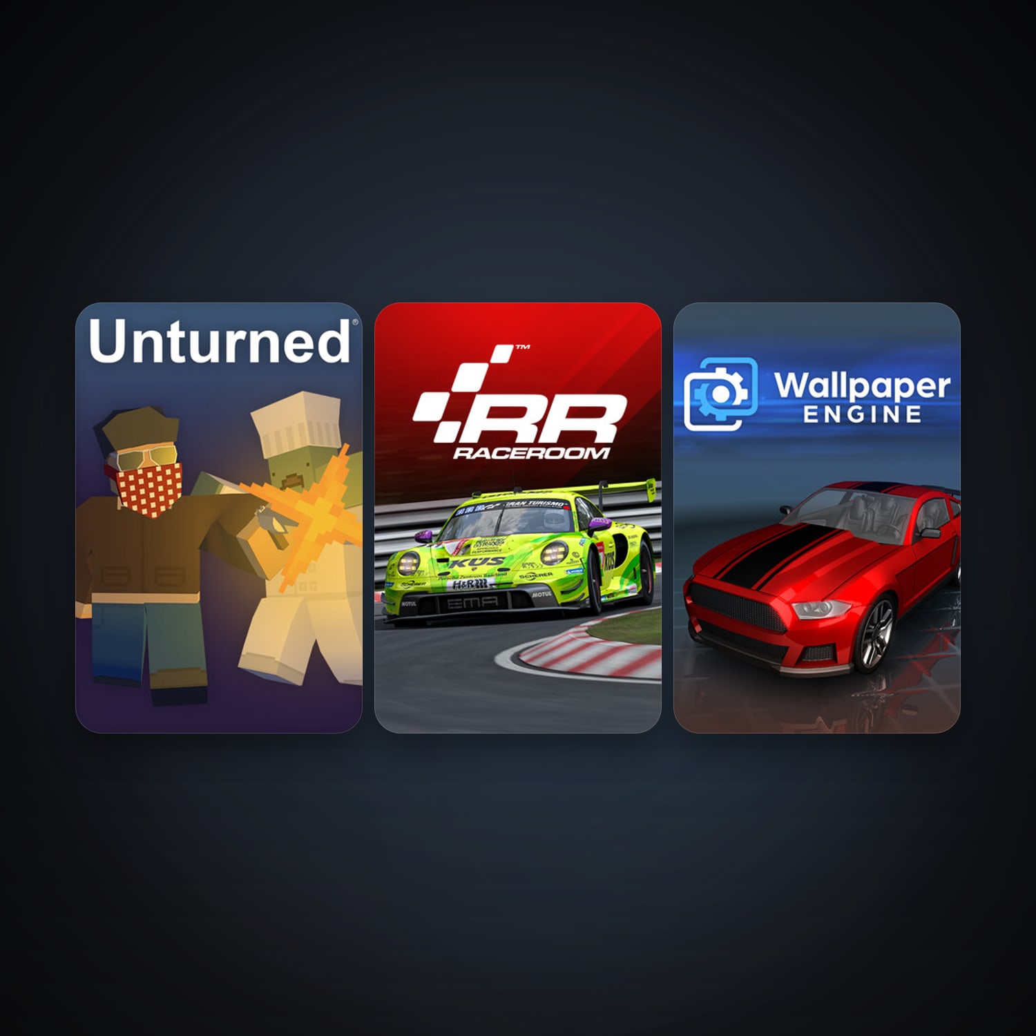 RaceRoom Racing Experience + Unturned, 4 games, clean — HabibiAccounts