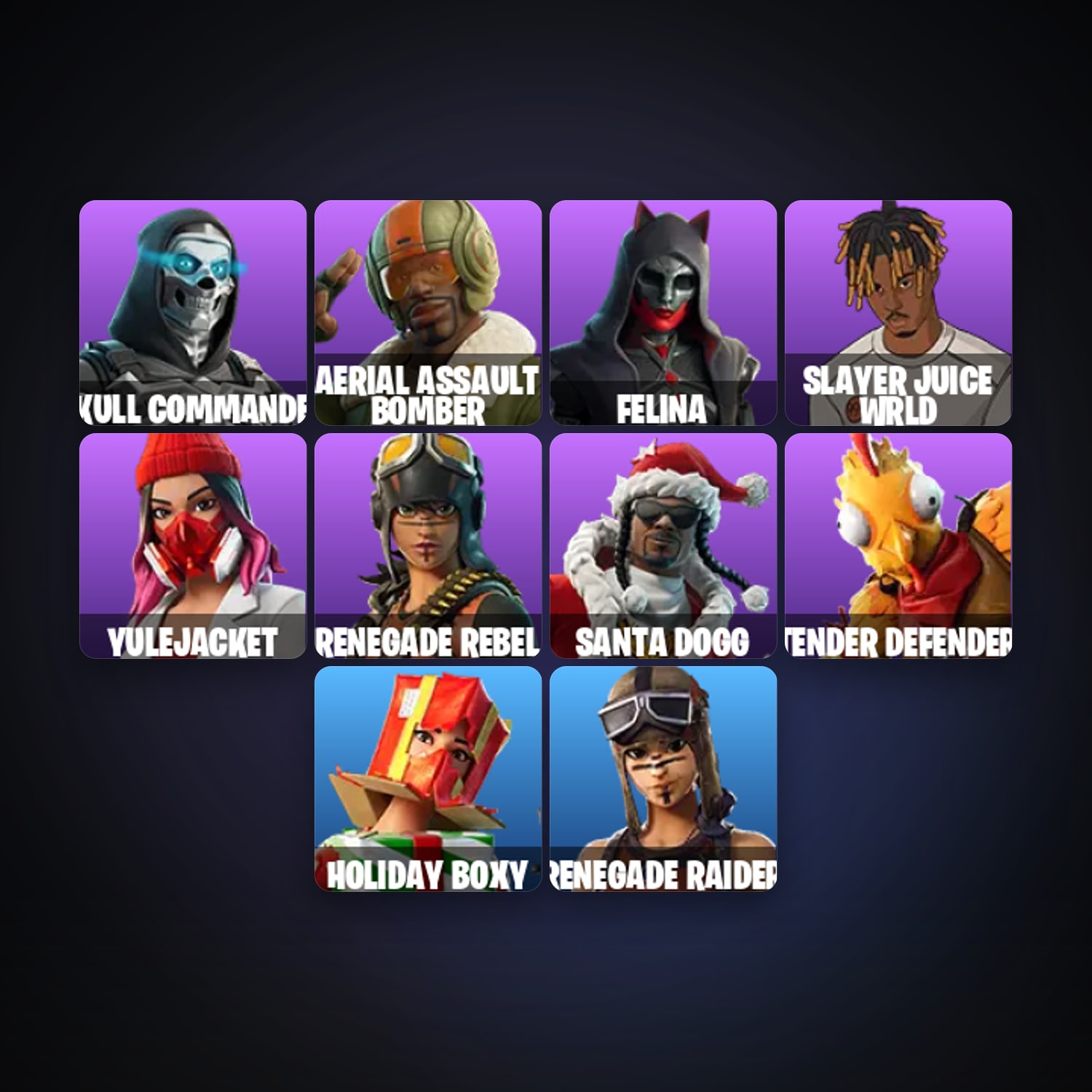 Fortnite locker — 11 skins — 200 V-Bucks — lvl 486 — HabibiAccounts