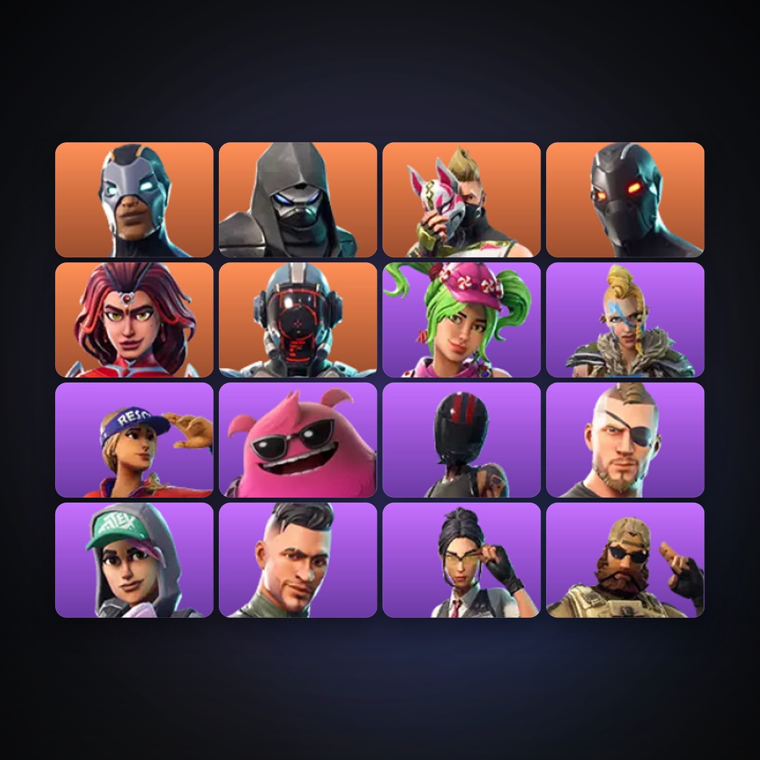 Fortnite locker — 16 skins — 550 V-Bucks — lvl 198 — HabibiAccounts