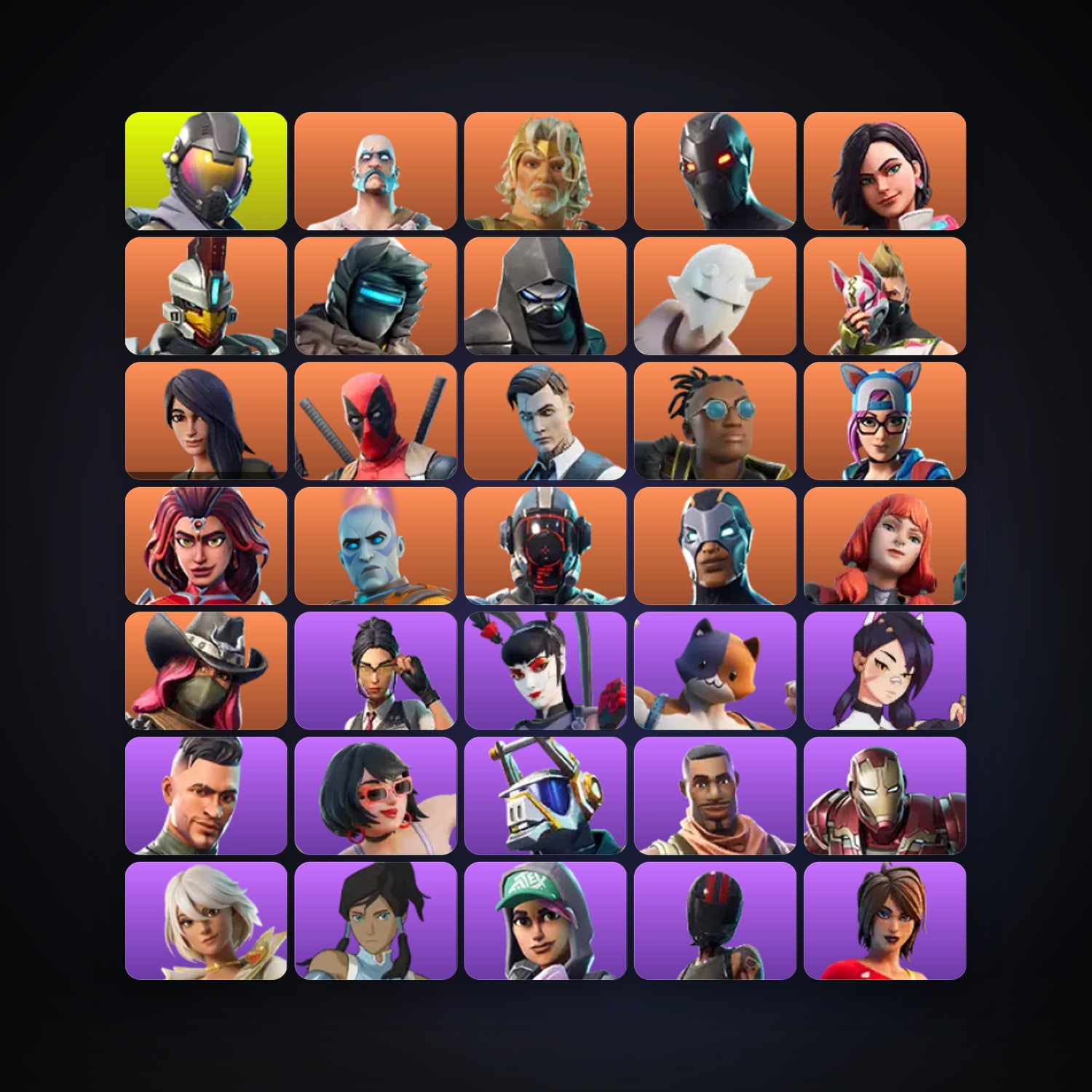 Fortnite locker — 64 skins — 550 V-Bucks — lvl 1107 — HabibiAccounts