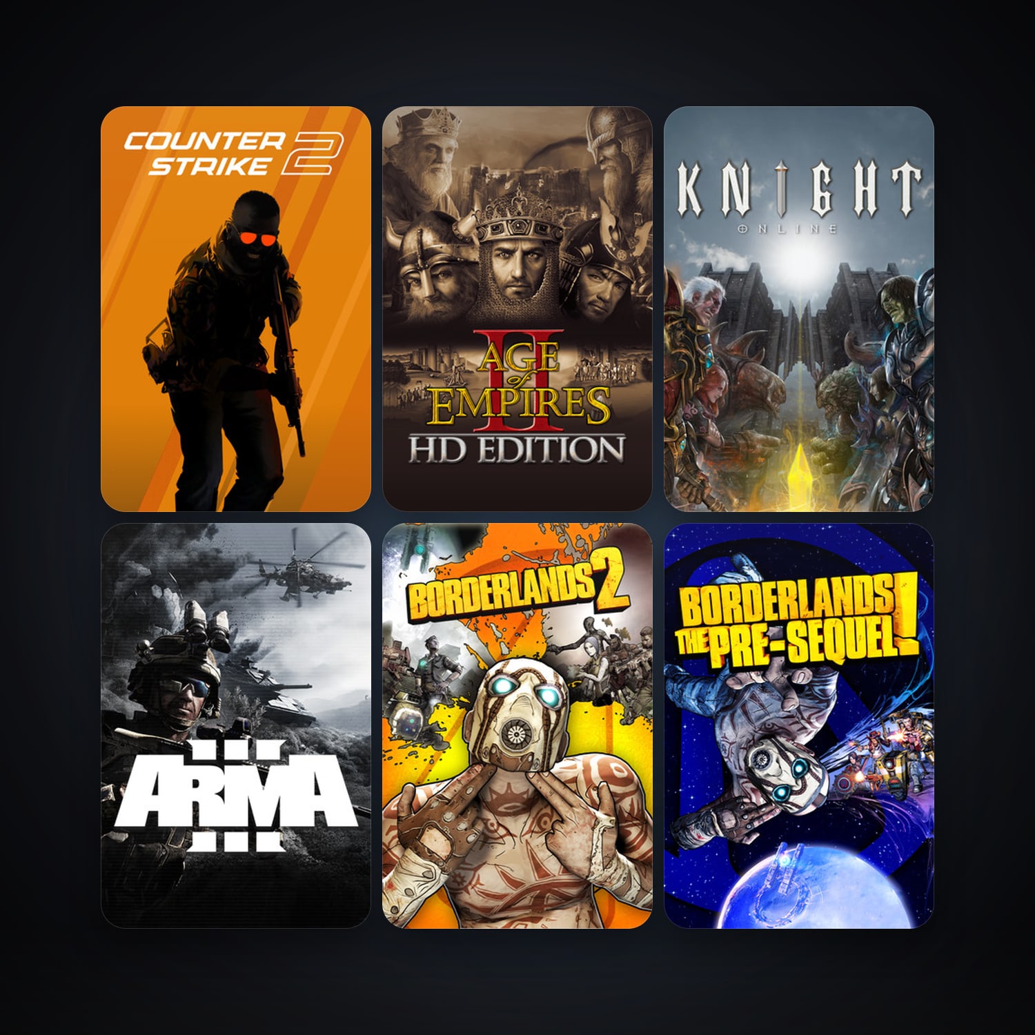 CS2 Prime + Borderlands 2, 6 games, clean — HabibiAccounts