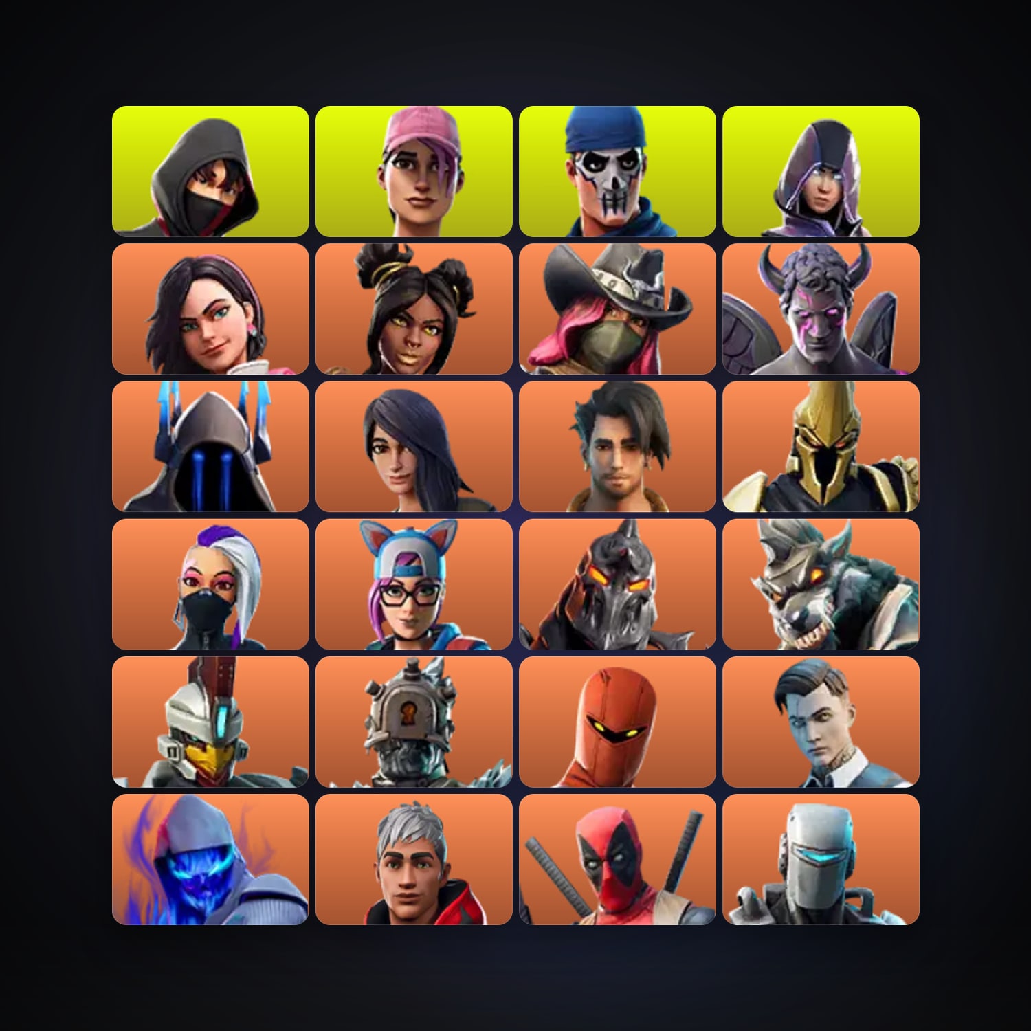 Fortnite locker — 104 skins — 950 V-Bucks — lvl 1718 — HabibiAccounts