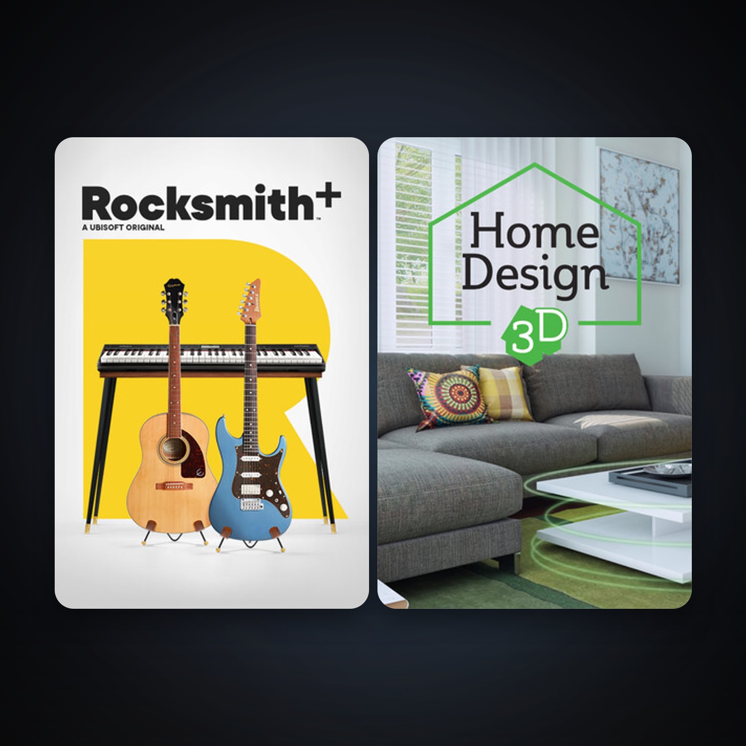 Home Design 3D + Rocksmith+, 2 games, clean — HabibiAccounts
