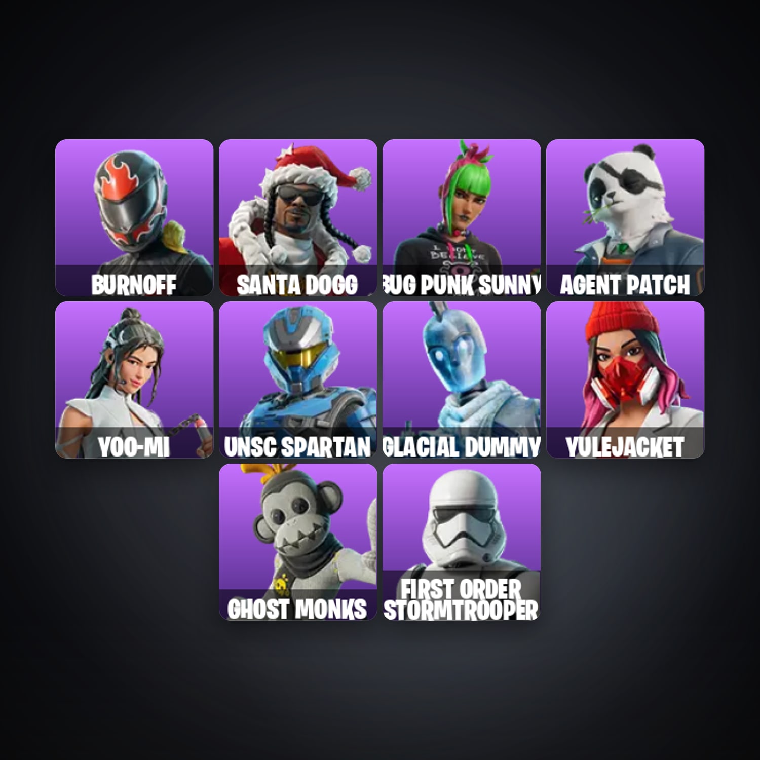 Fortnite account with Burnoff & Santa Dogg — 12 skins — lvl 419 — HabibiAccounts