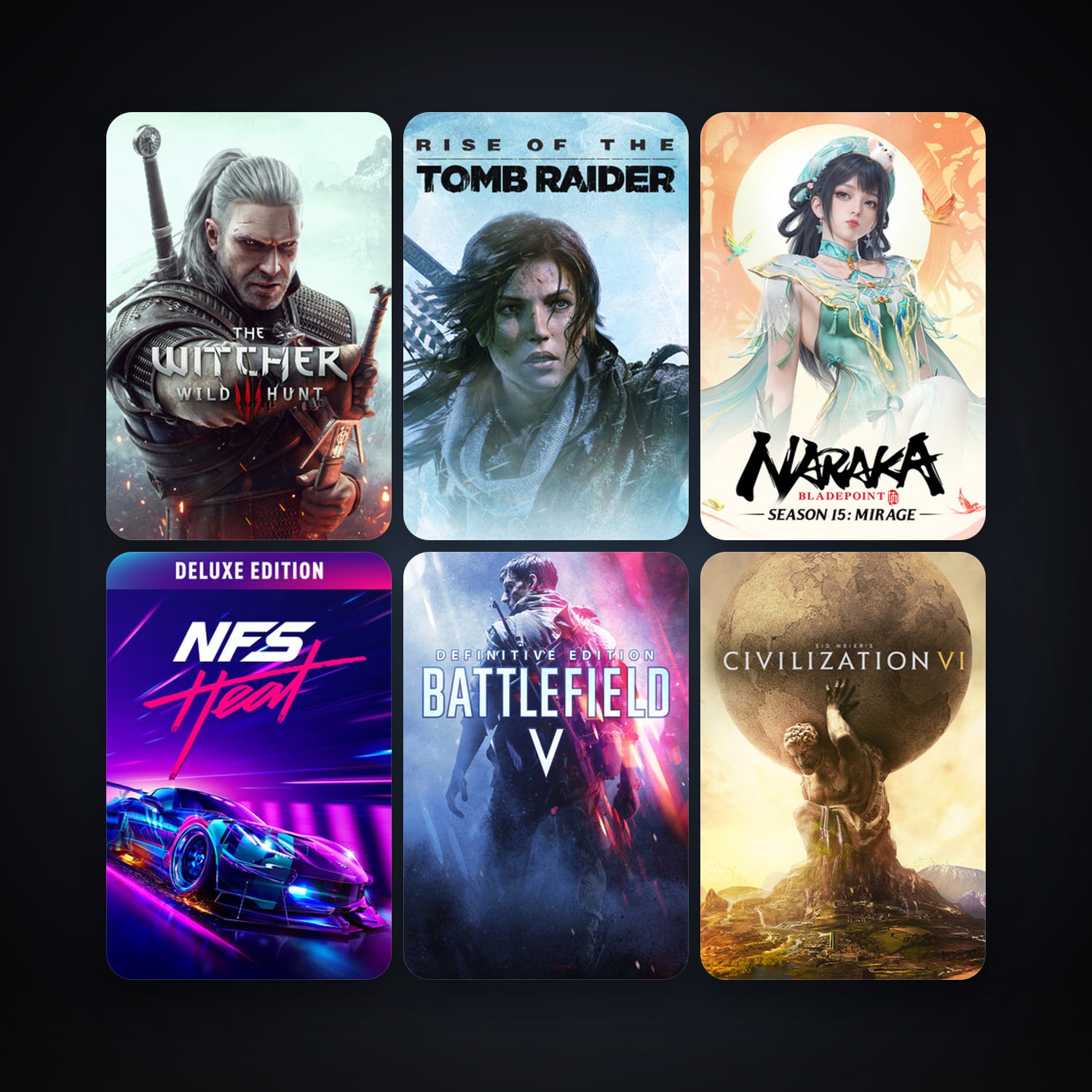 Sid Meier's Civilization VI + The Witcher 3: Wild Hunt, 16 games, clean — HabibiAccounts
