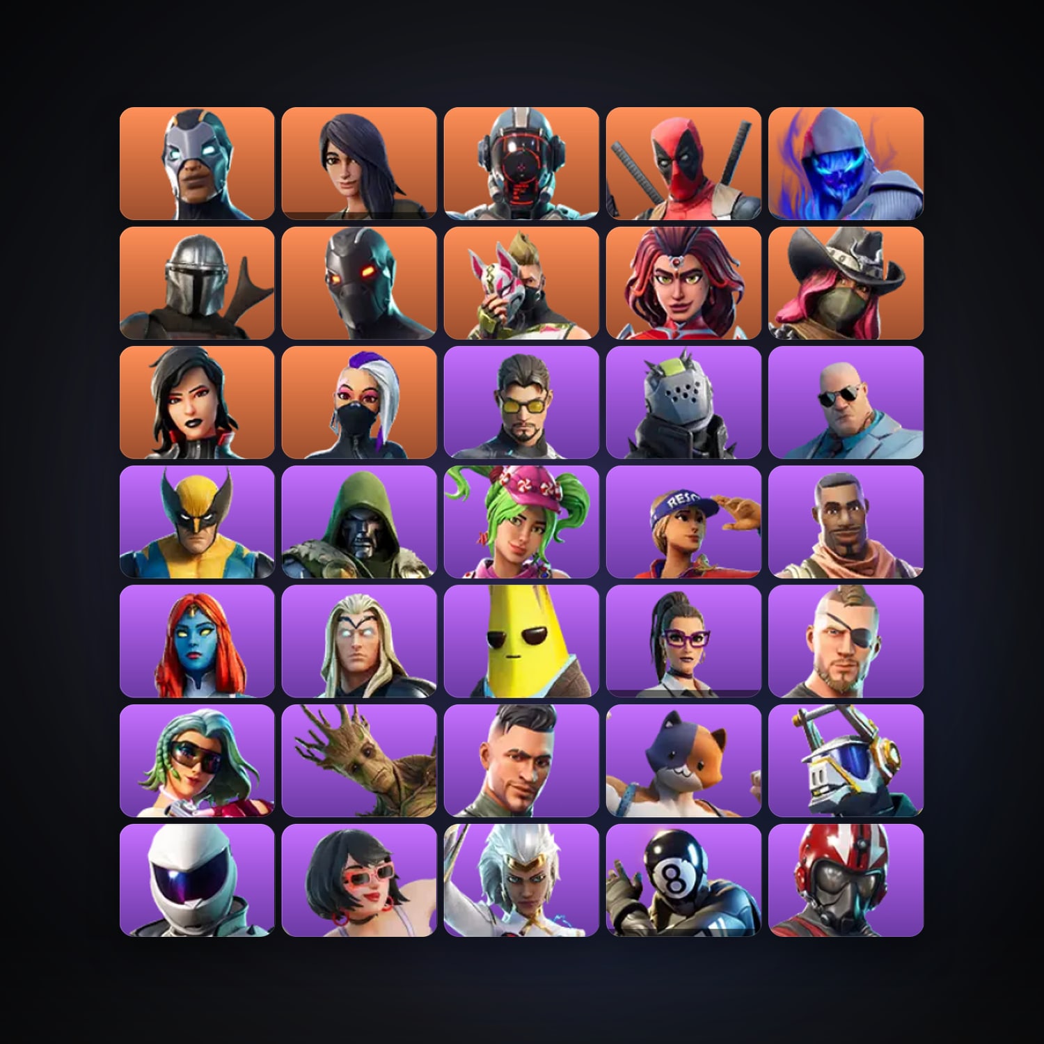 Fortnite locker — 47 skins — 100 V-Bucks — lvl 719 — HabibiAccounts