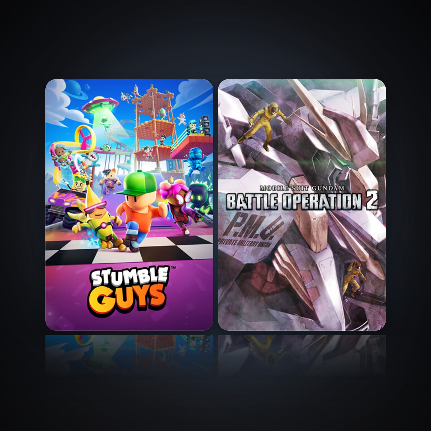 هالحساب ستيم فلين، MOBILE SUIT GUNDAM BATTLE OPERATION 2 وStumble Guys، 4 لعبة، صامد واضح — HabibiAccounts