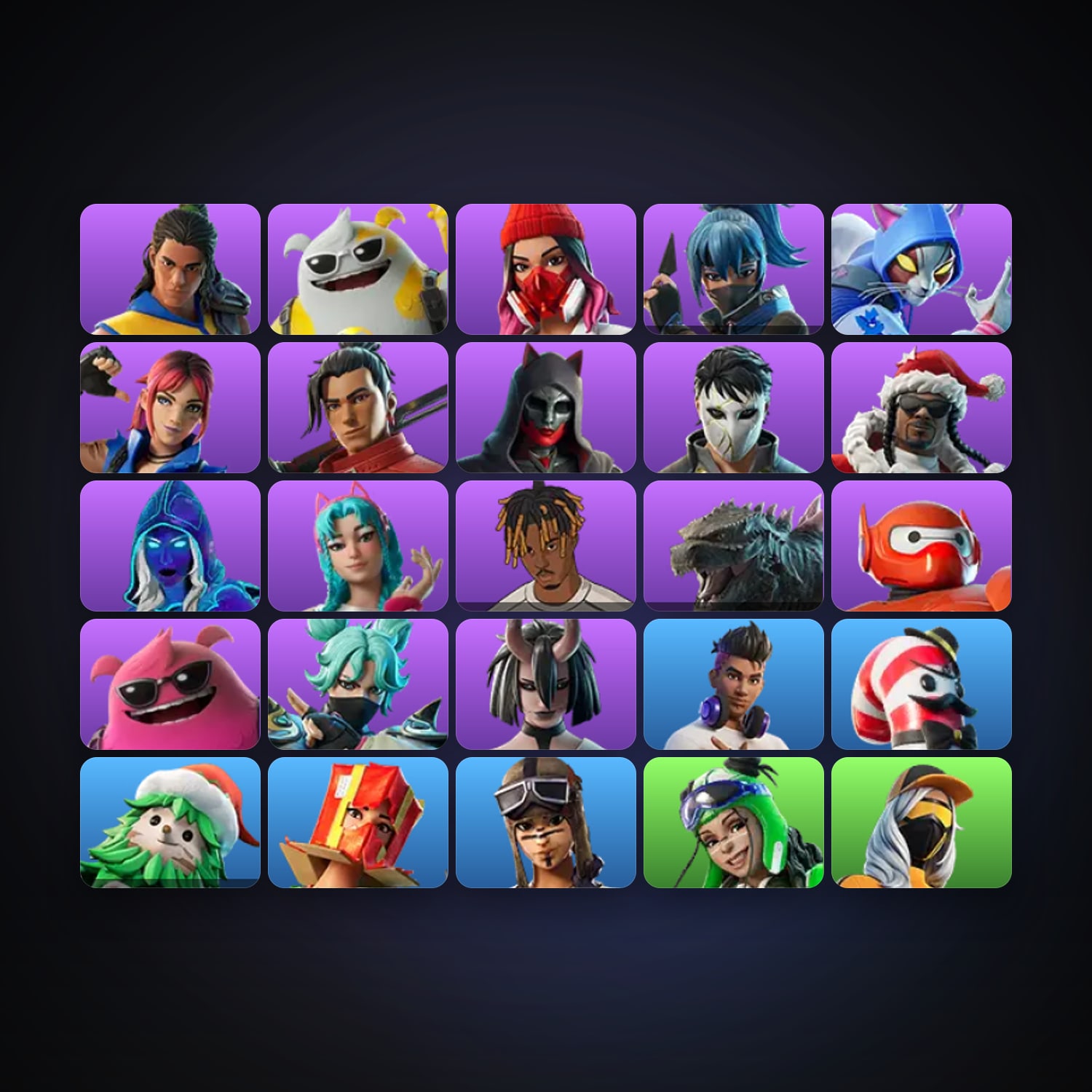 Fortnite locker — 25 skins — 600 V-Bucks — lvl 1129 — HabibiAccounts