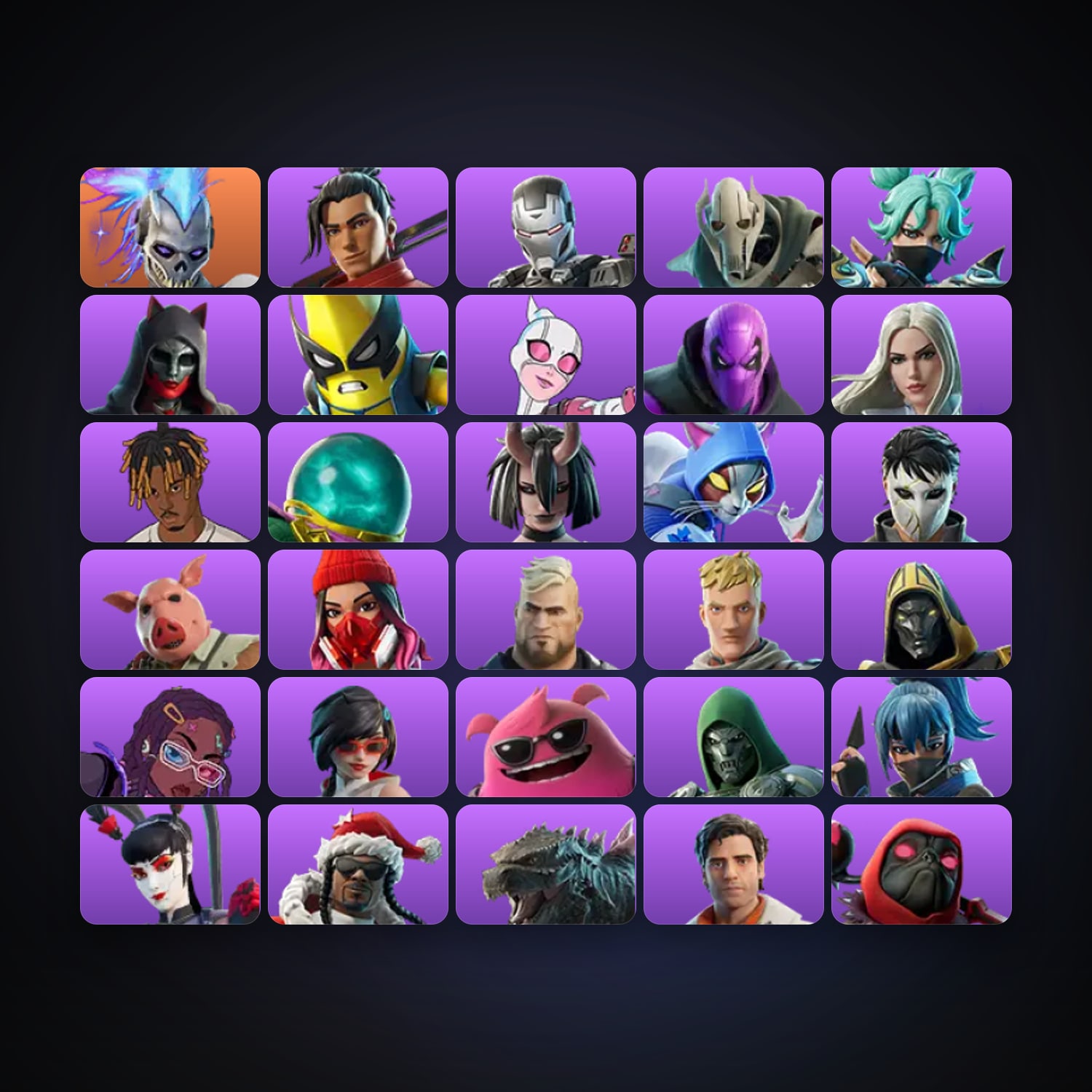 Fortnite locker — 33 skins — 750 V-Bucks — lvl 959 — HabibiAccounts