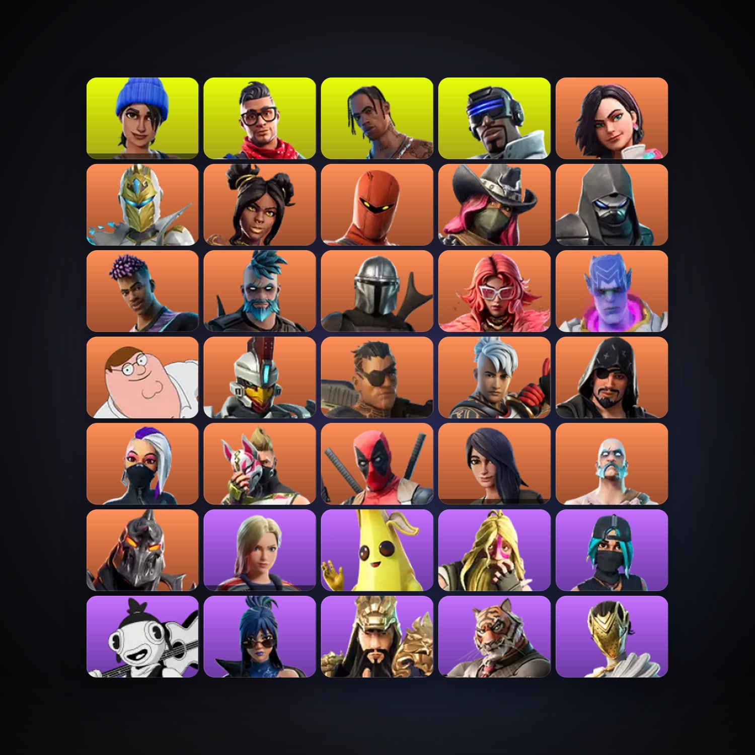 Fortnite locker — 102 skins — 500 V-Bucks — lvl 1649 — HabibiAccounts