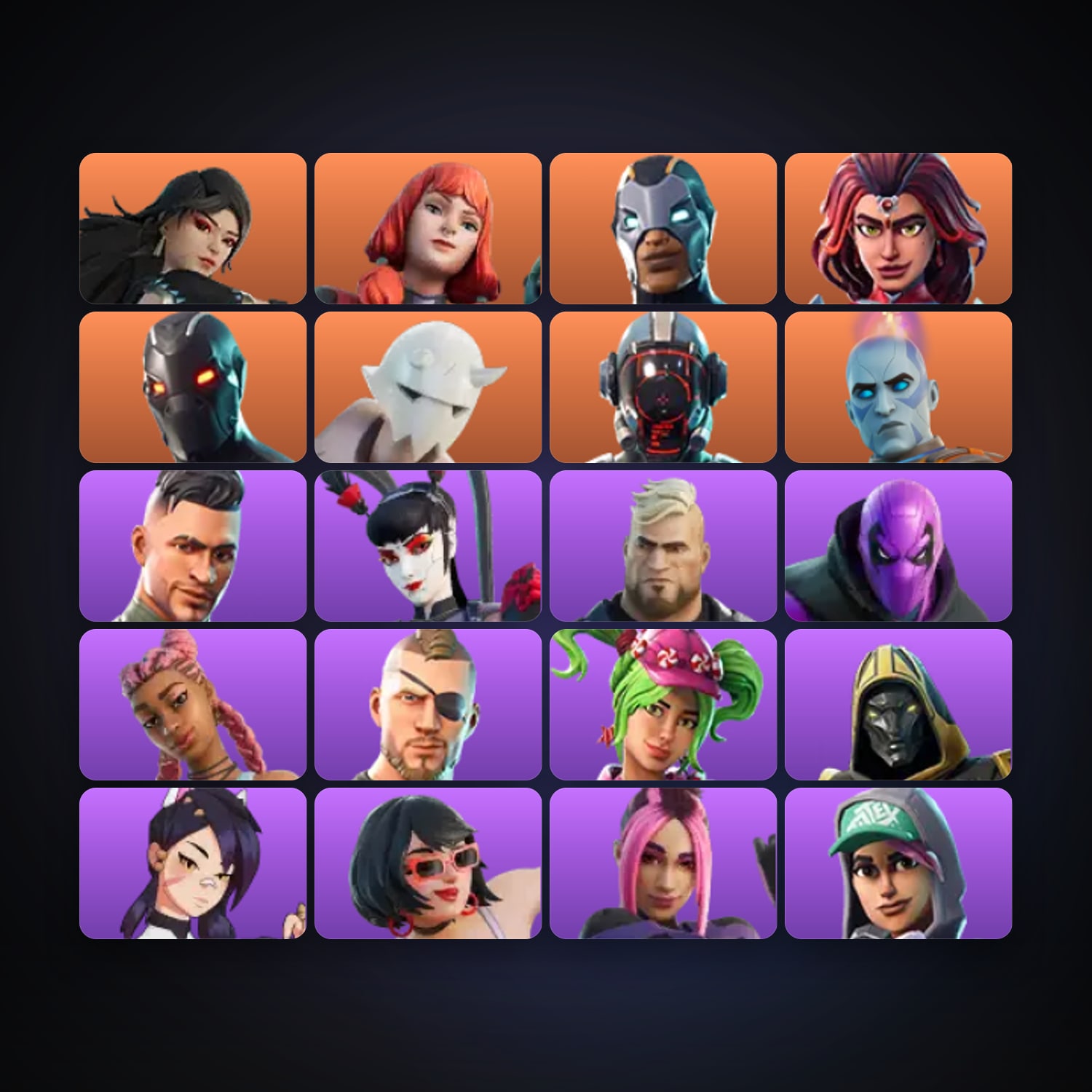 Fortnite locker — 20 skins — 950 V-Bucks — lvl 524 — HabibiAccounts