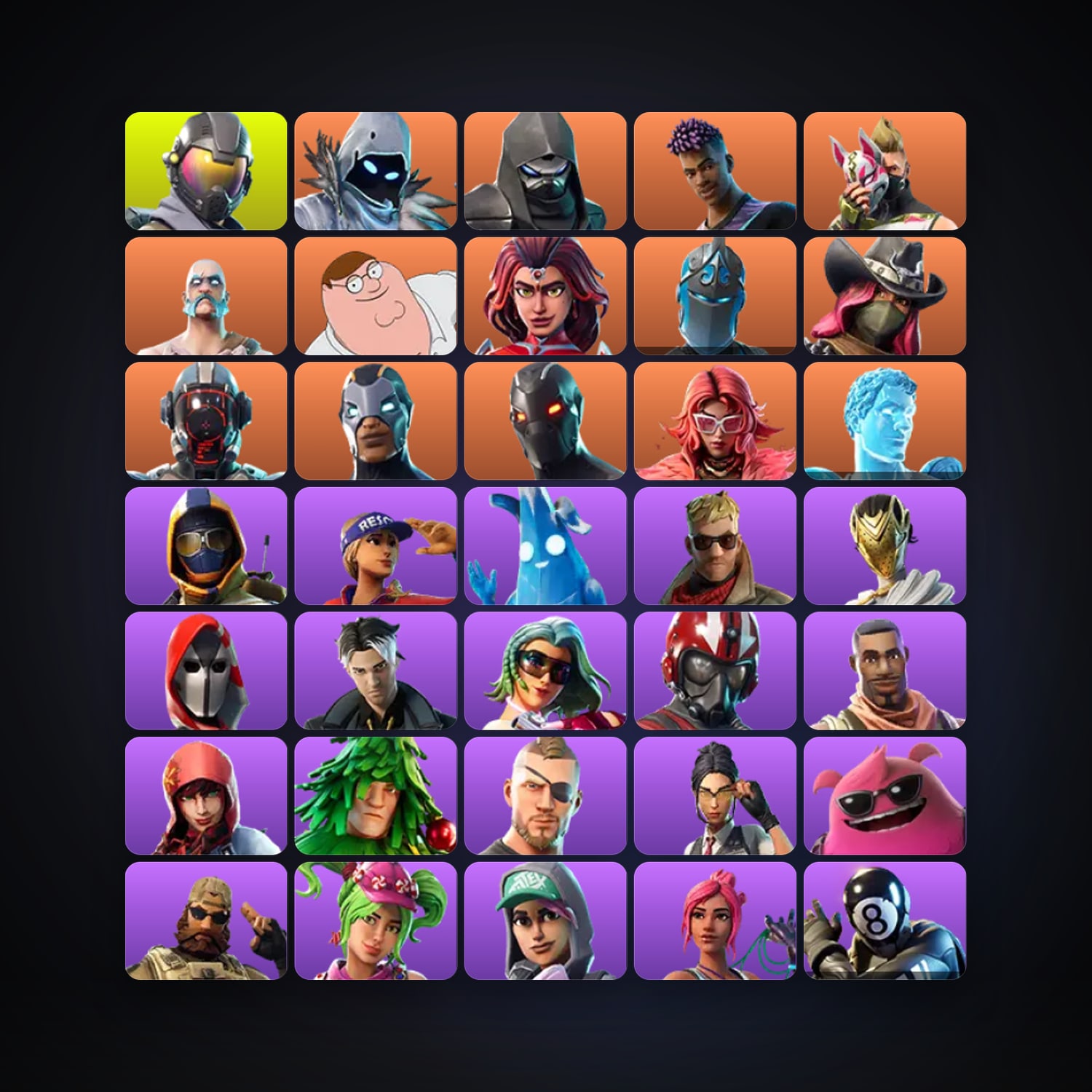Fortnite locker — 57 skins — 450 V-Bucks — lvl 1023 — HabibiAccounts
