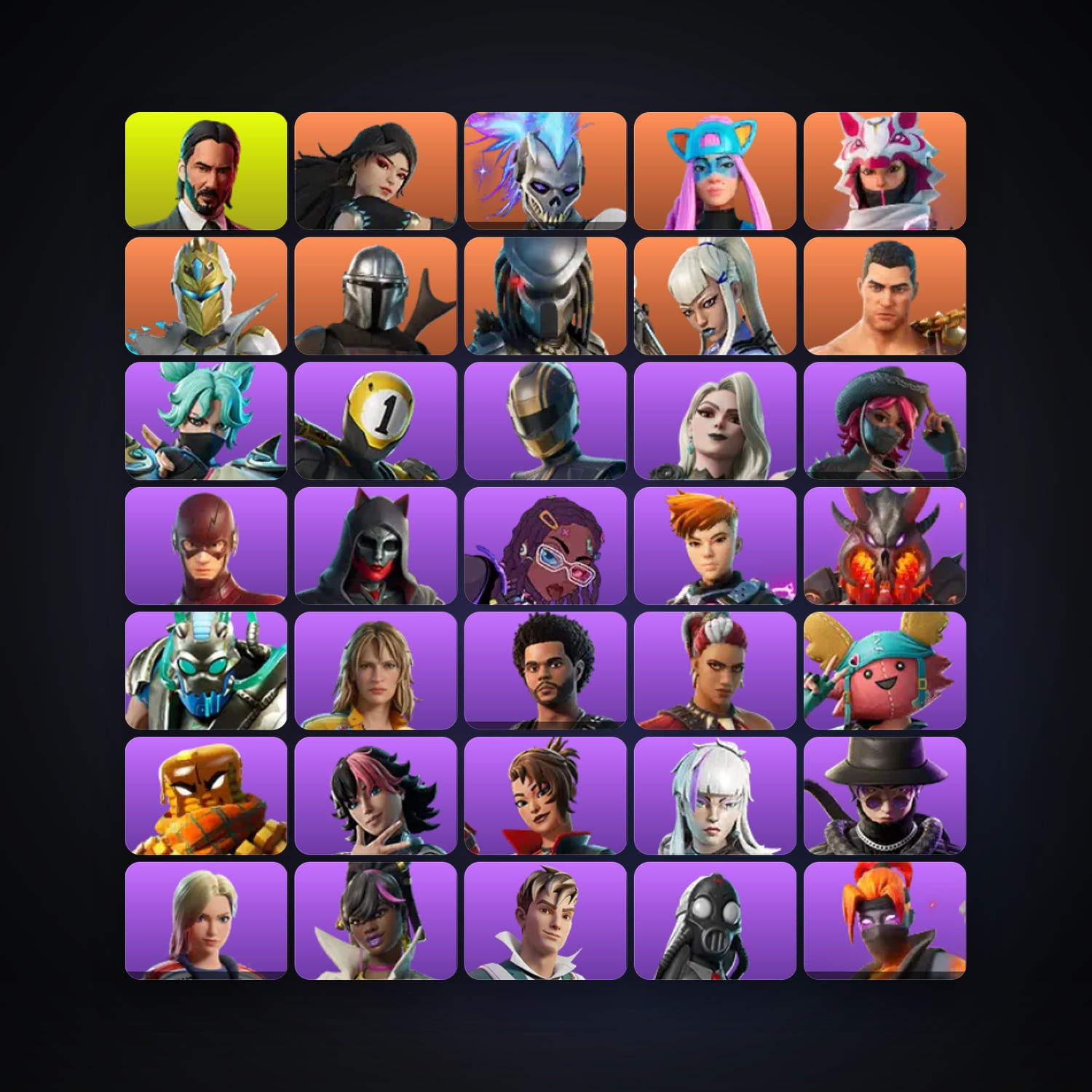 Fortnite locker — 103 skins — 1.1K V-Bucks — lvl 736 — HabibiAccounts