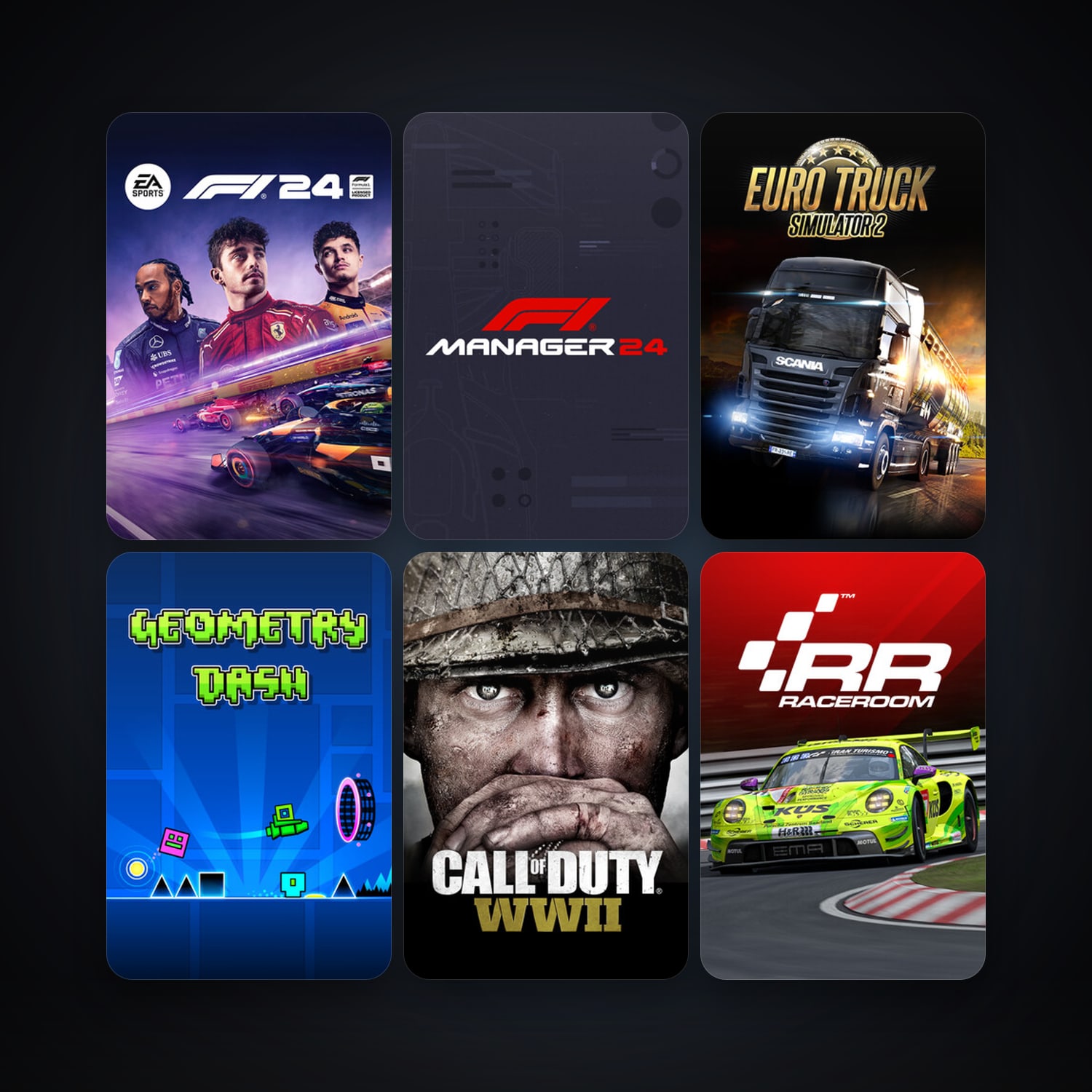 RaceRoom Racing Experience + Euro Truck Simulator 2, 14 games, clean — HabibiAccounts