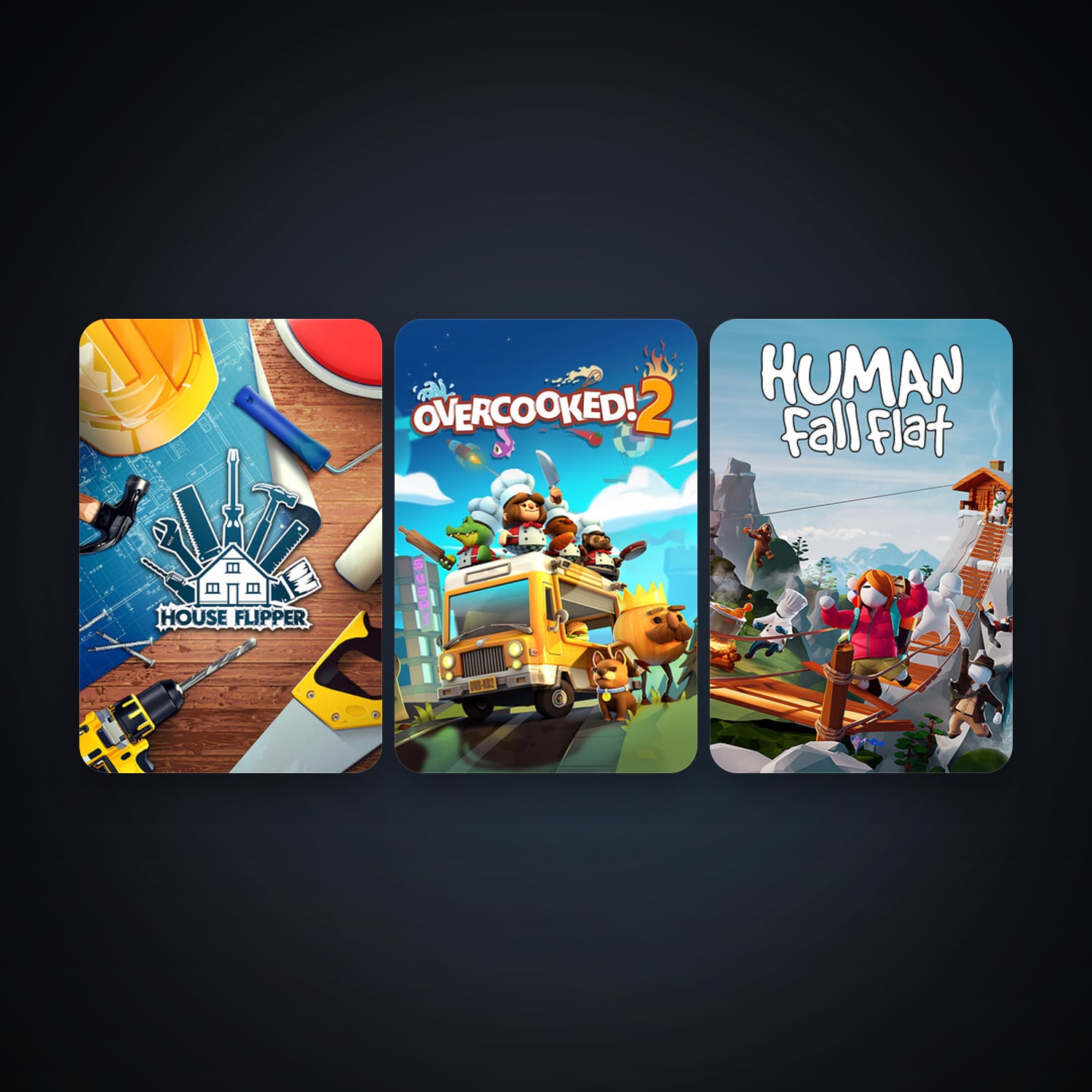 هالحساب ستيم فلين، Human: Fall Flat وHouse Flipper، 3 لعبة، صامد واضح — HabibiAccounts