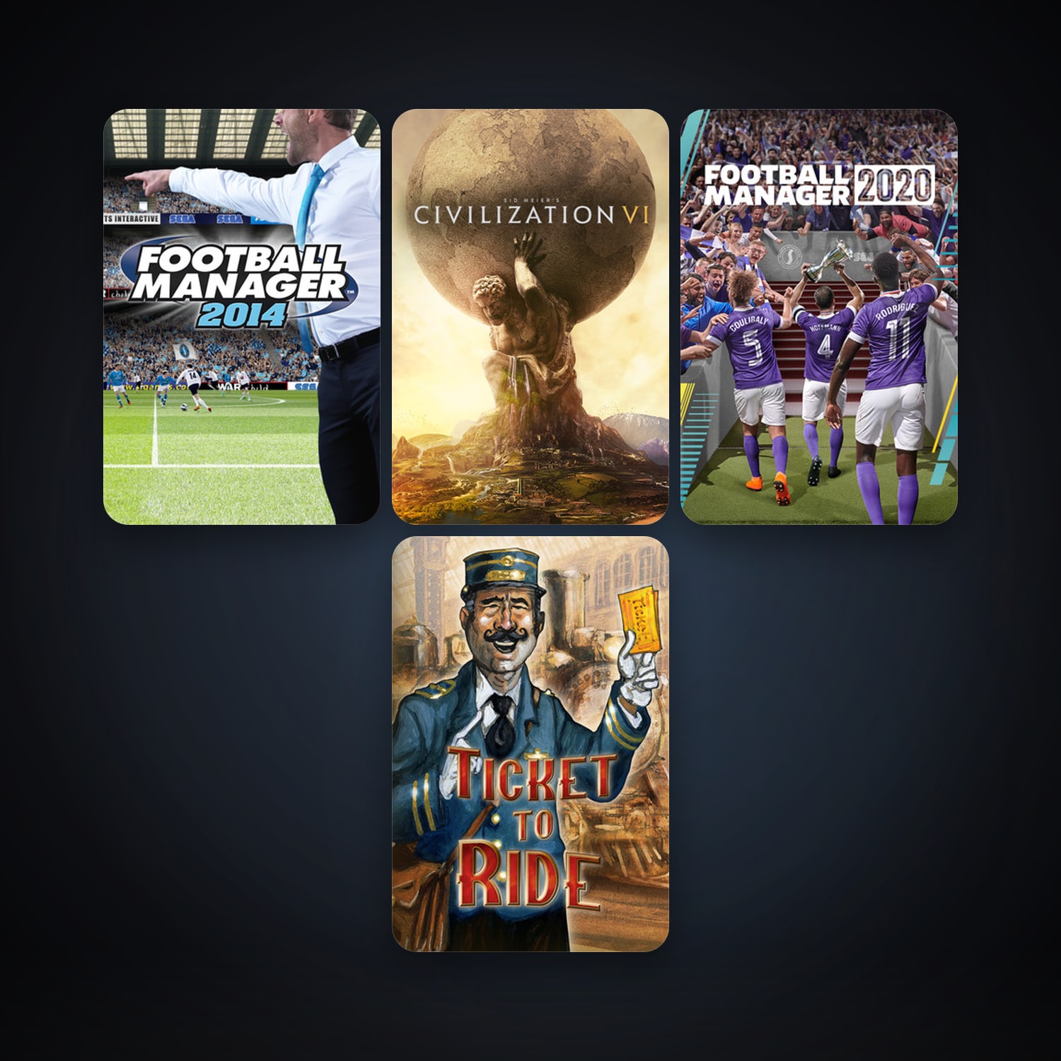 Ticket to Ride + Football Manager 2014, 7 games, clean — HabibiAccounts