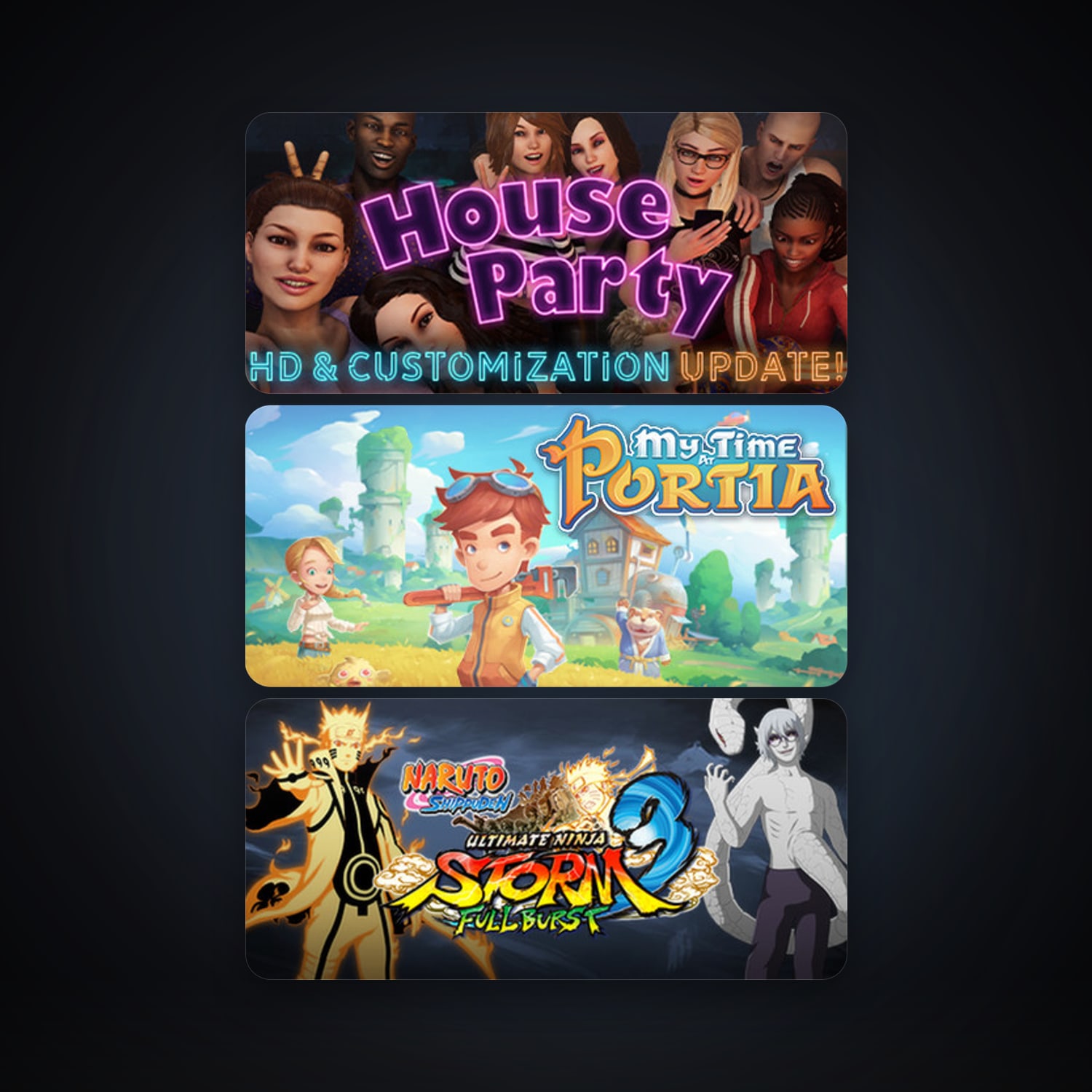 NARUTO SHIPPUDEN: Ultimate Ninja STORM 3 Full Burst HD + House Party, 12 games, clean — HabibiAccounts