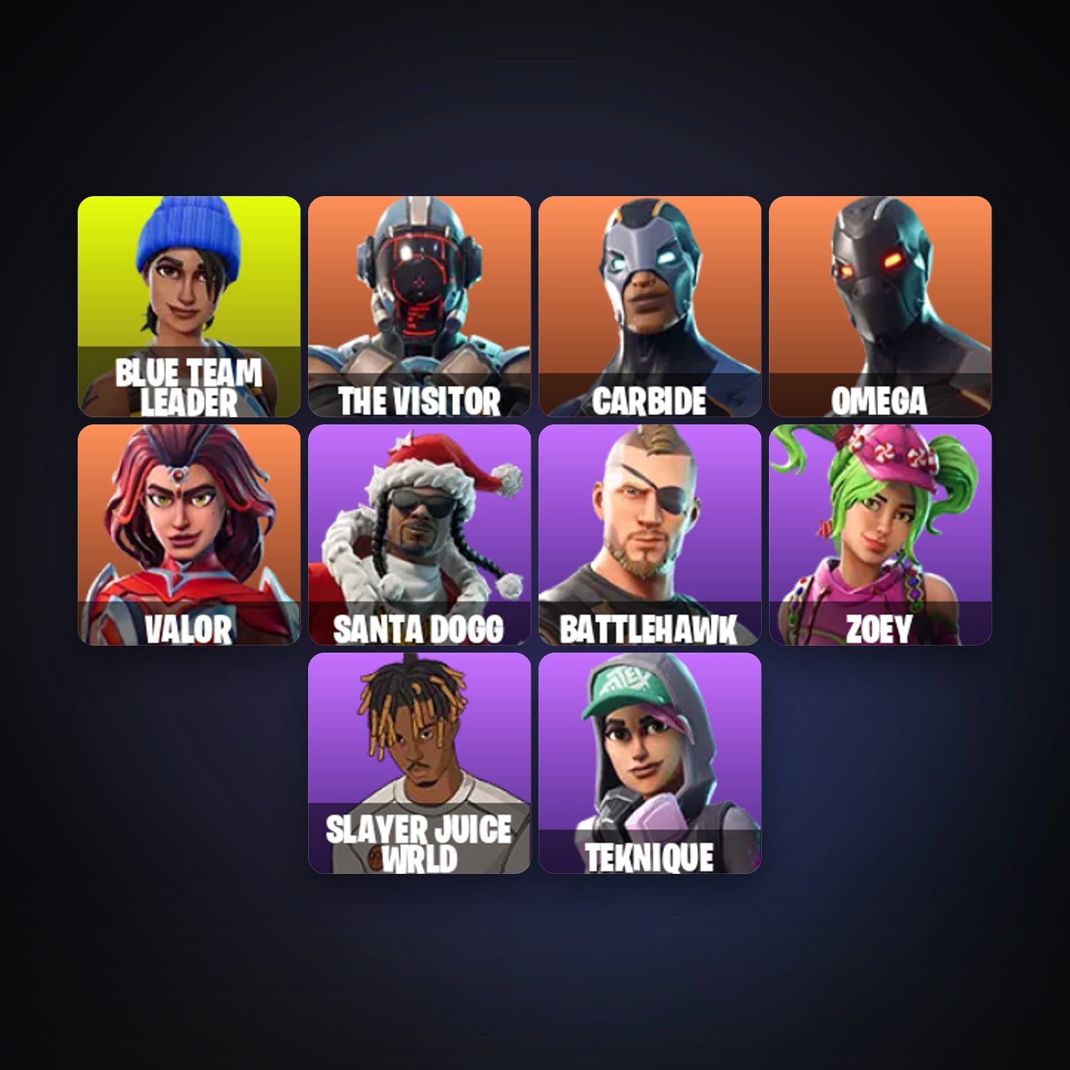 Fortnite locker — 12 skins — 50 V-Bucks — lvl 269 — HabibiAccounts