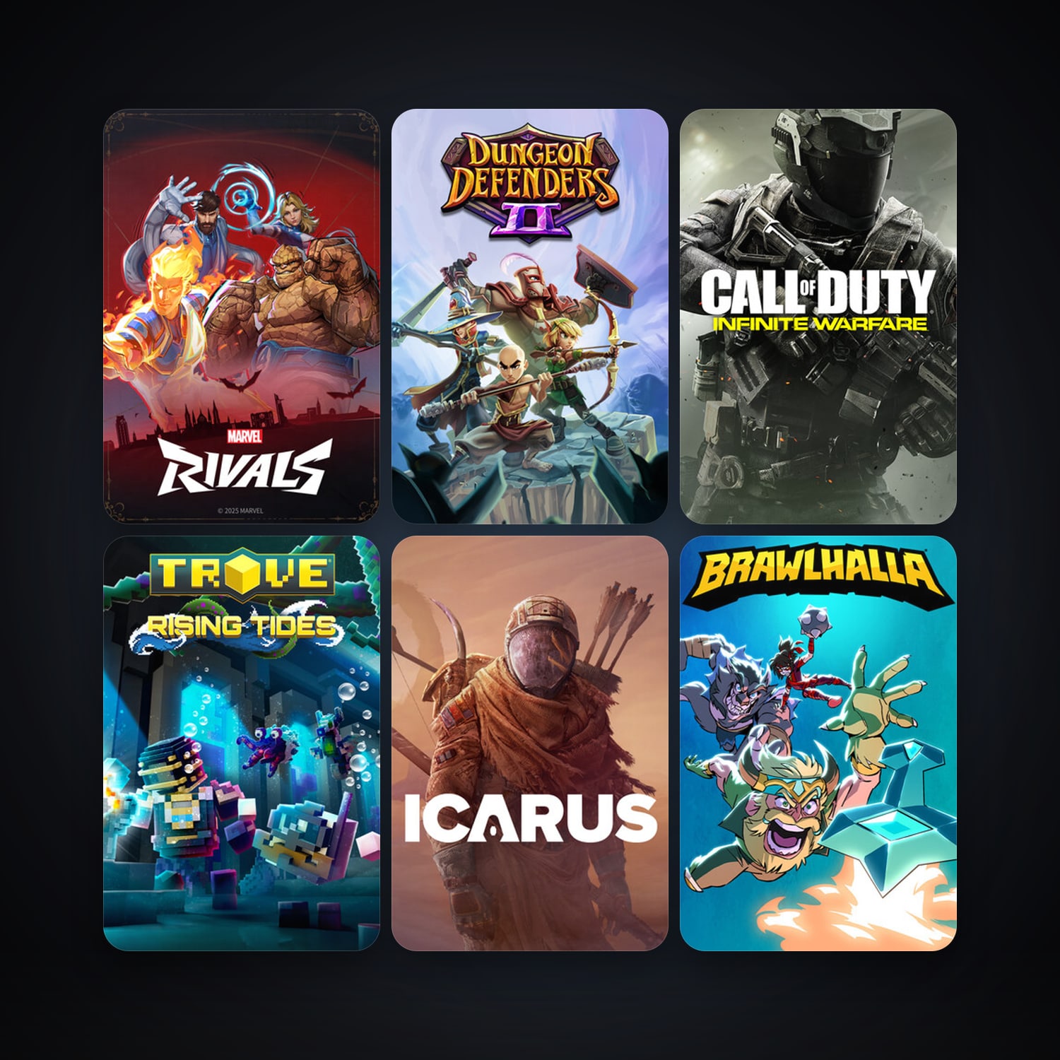Dungeon Defenders II + Brawlhalla, 11 games, clean — HabibiAccounts