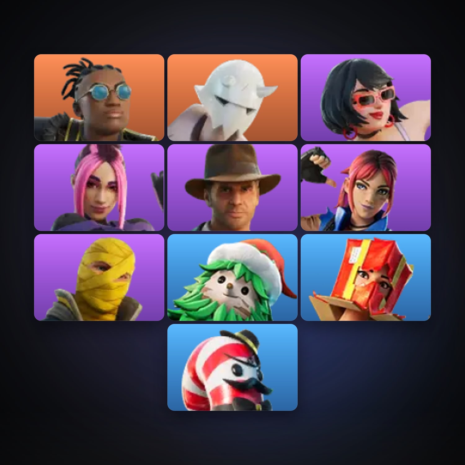 Fortnite locker — 10 skins — 50 V-Bucks — lvl 109 — HabibiAccounts