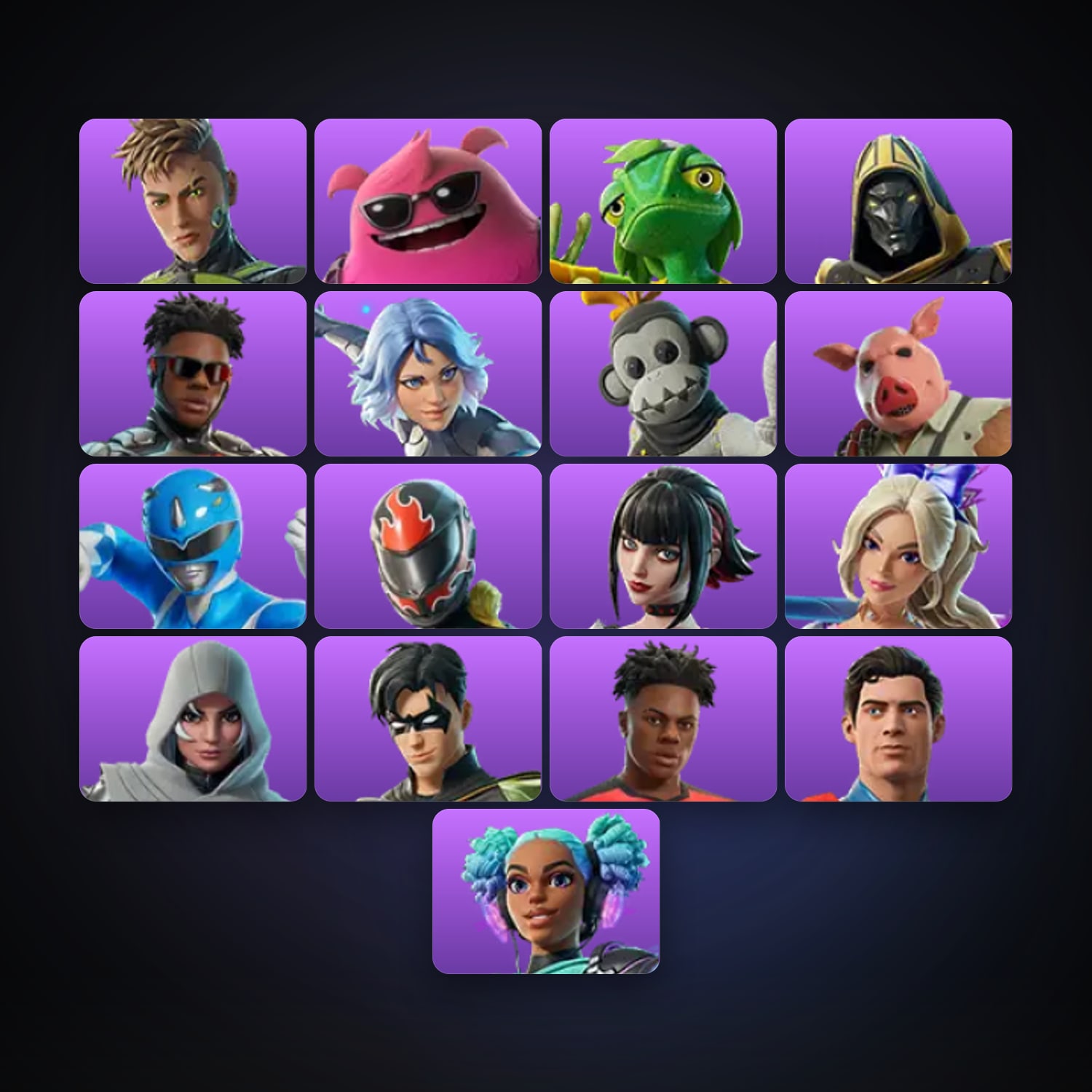 Fortnite locker — 17 skins — 100 V-Bucks — lvl 701 — HabibiAccounts