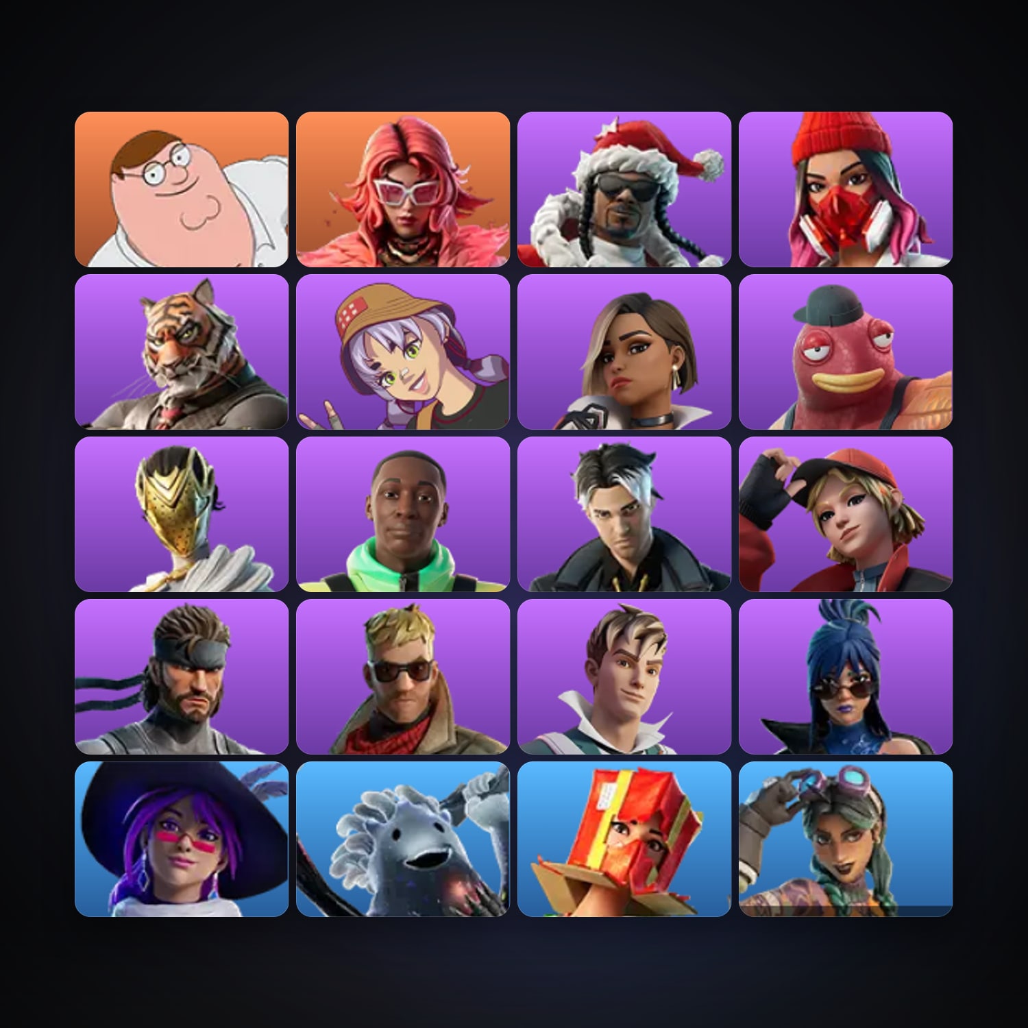 Fortnite locker — 24 skins — 900 V-Bucks — lvl 559 — HabibiAccounts