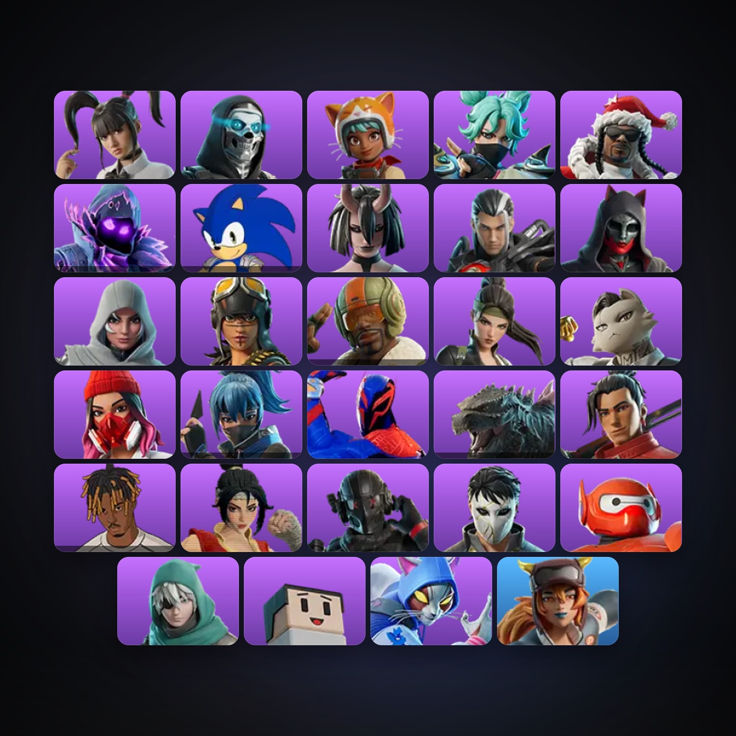 Fortnite locker — 29 skins — 350 V-Bucks — lvl 1121 — HabibiAccounts