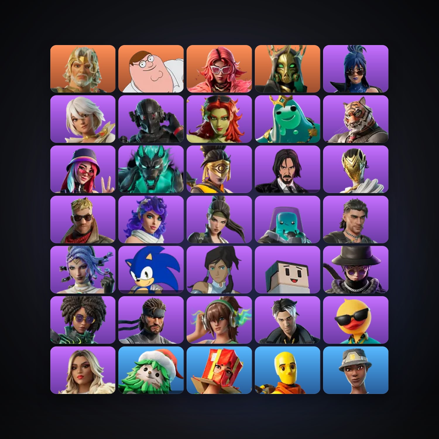 Fortnite locker — 35 skins — 650 V-Bucks — lvl 1058 — HabibiAccounts