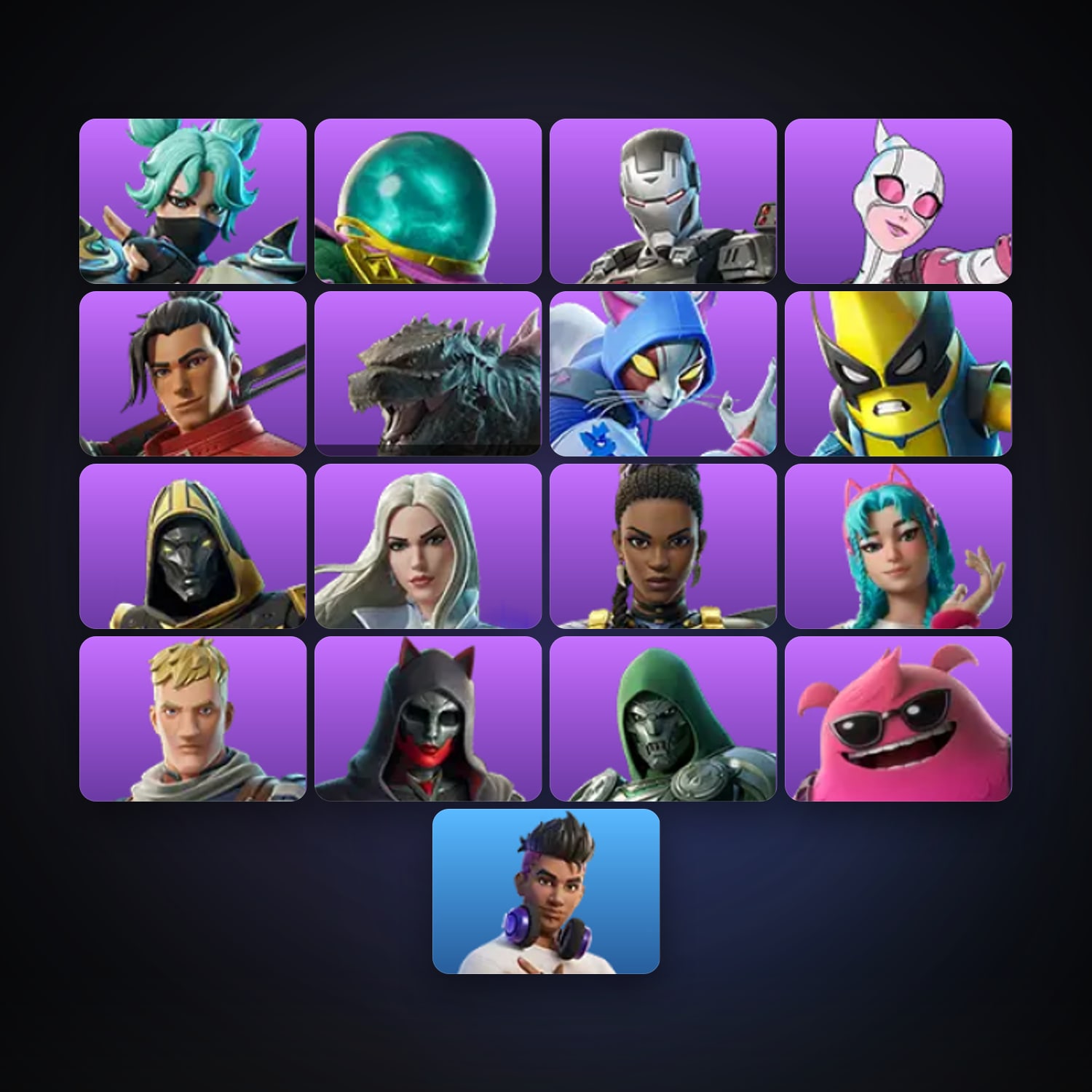 Fortnite locker — 17 skins — 150 V-Bucks — lvl 477 — HabibiAccounts