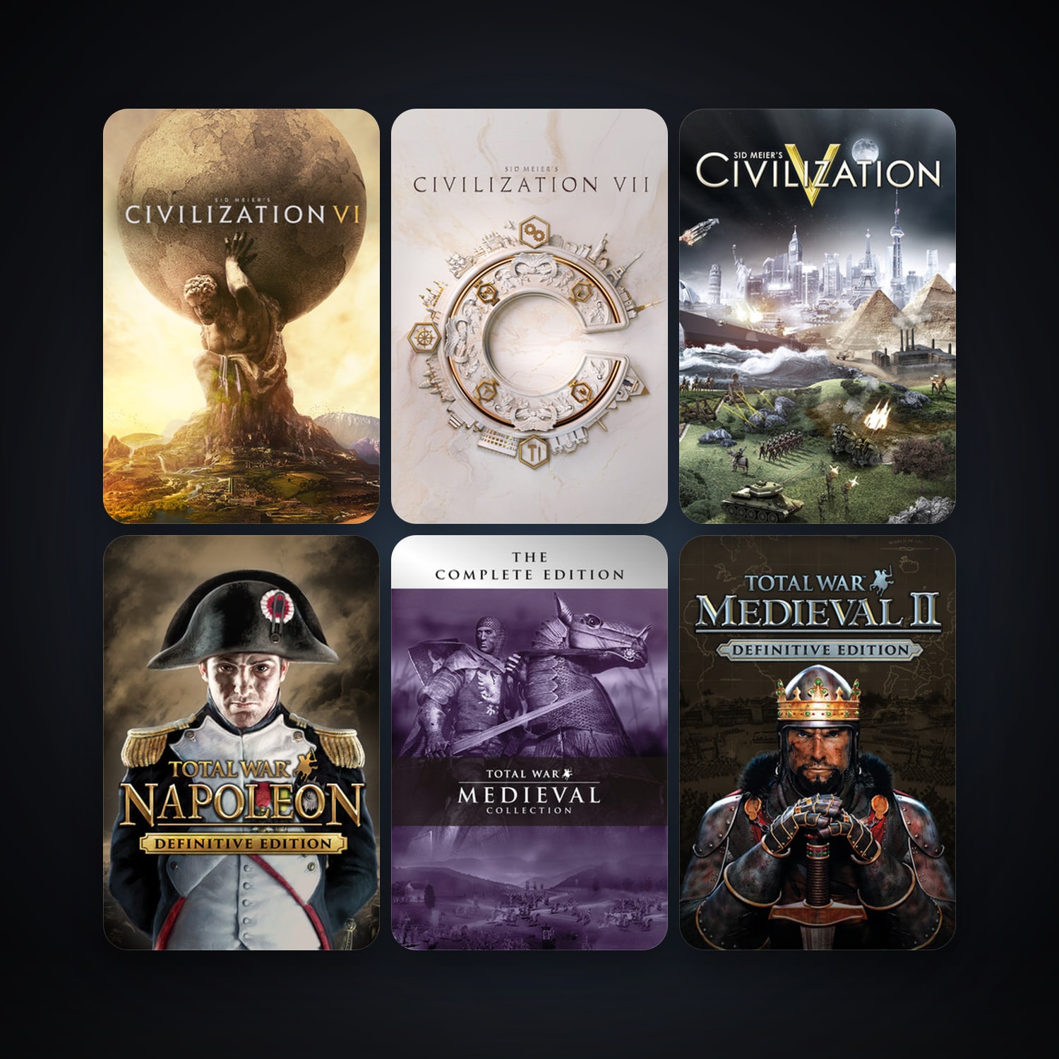 Medieval II: Total War + Sid Meier's Civilization V, 6 games, clean — HabibiAccounts
