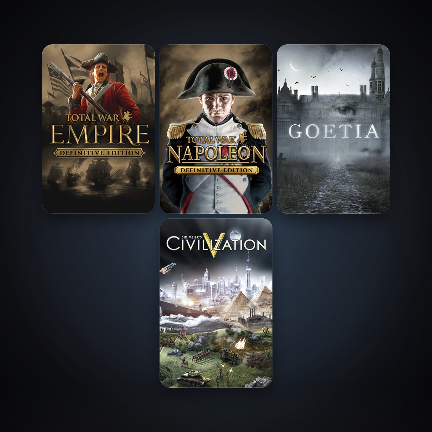 Sid Meier's Civilization V + Empire: Total War, 4 games, clean — HabibiAccounts