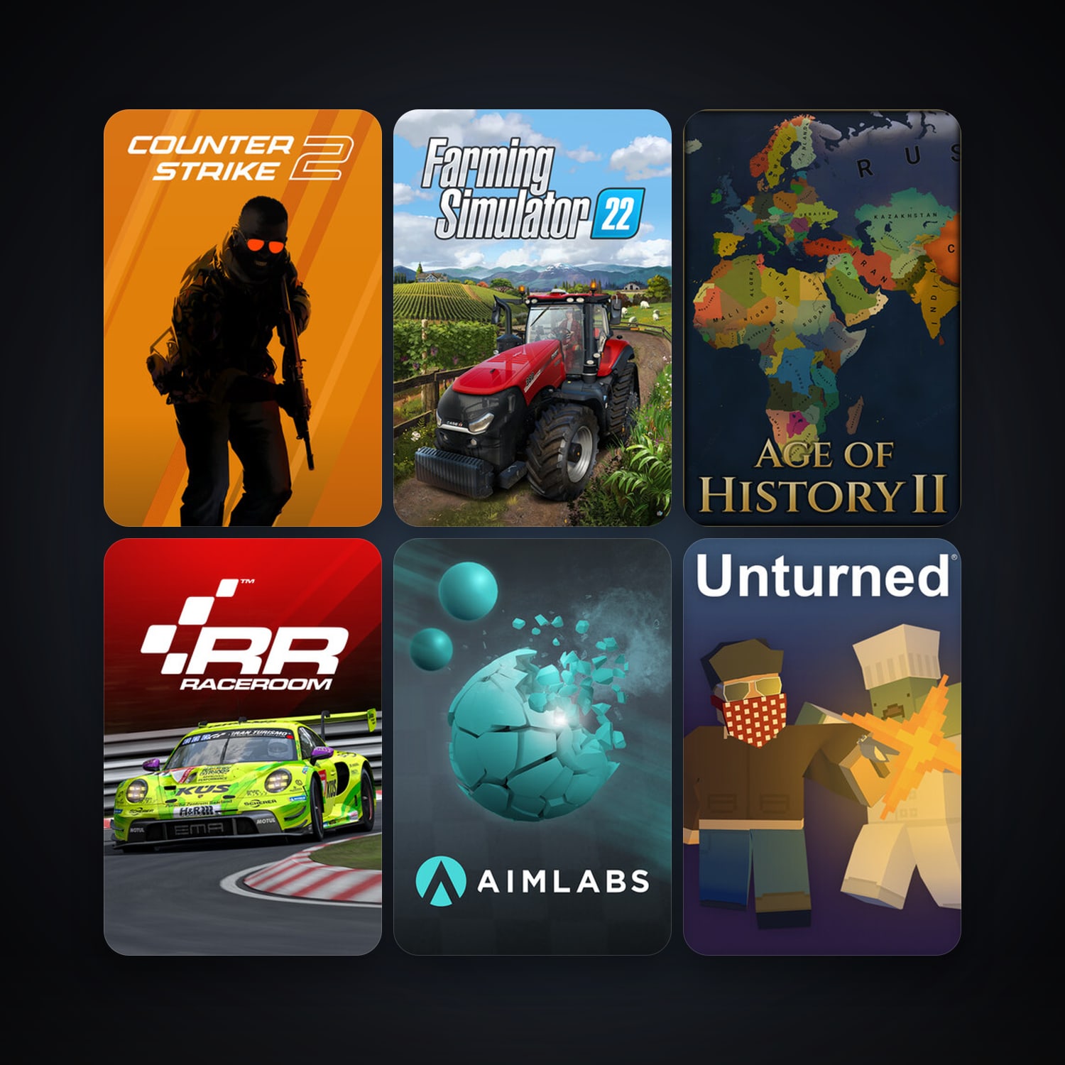 CS2 Prime + RaceRoom Racing Experience, 14 games, clean — HabibiAccounts