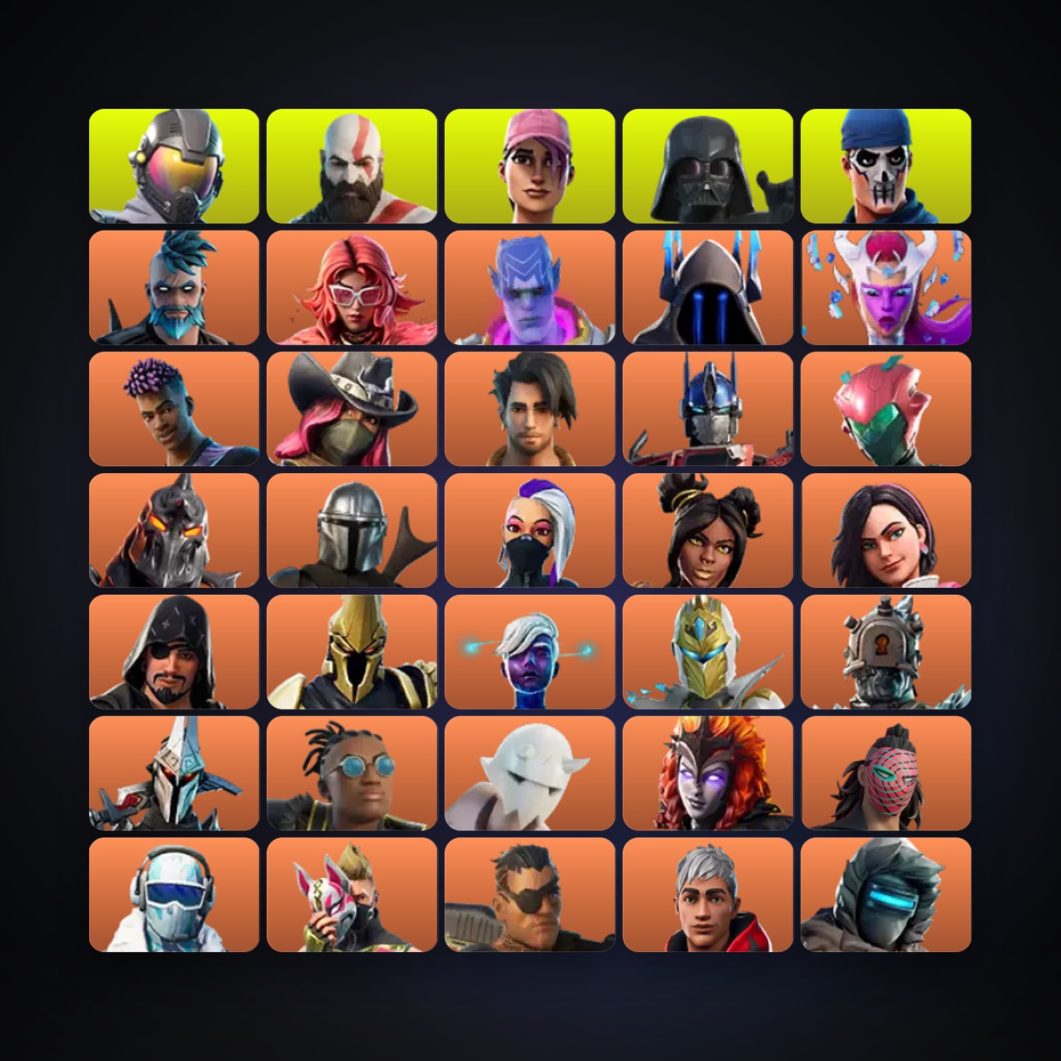 Fortnite locker — 264 skins — 50 V-Bucks — lvl 5619 — HabibiAccounts
