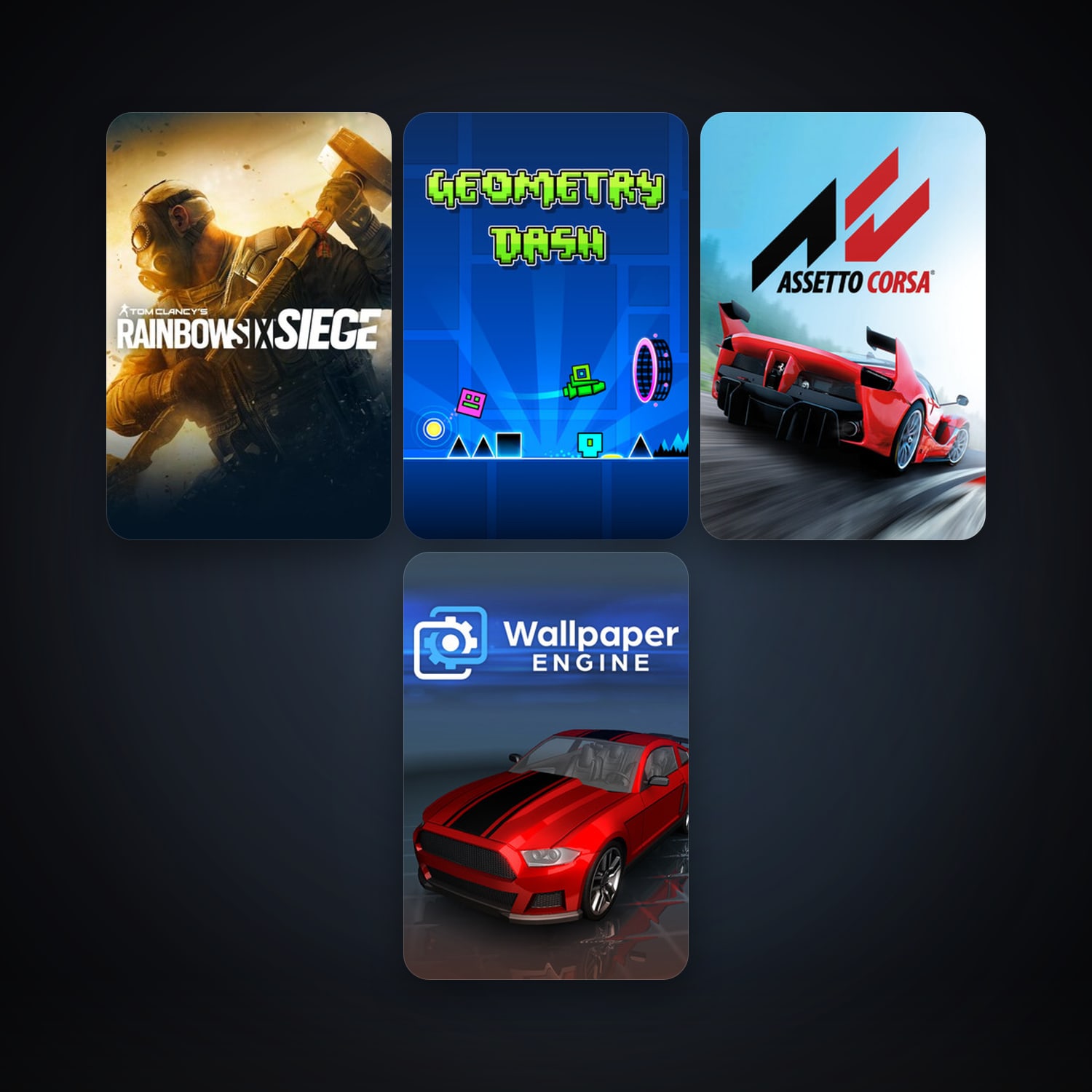 Assetto Corsa + Geometry Dash, 14 games, clean — HabibiAccounts
