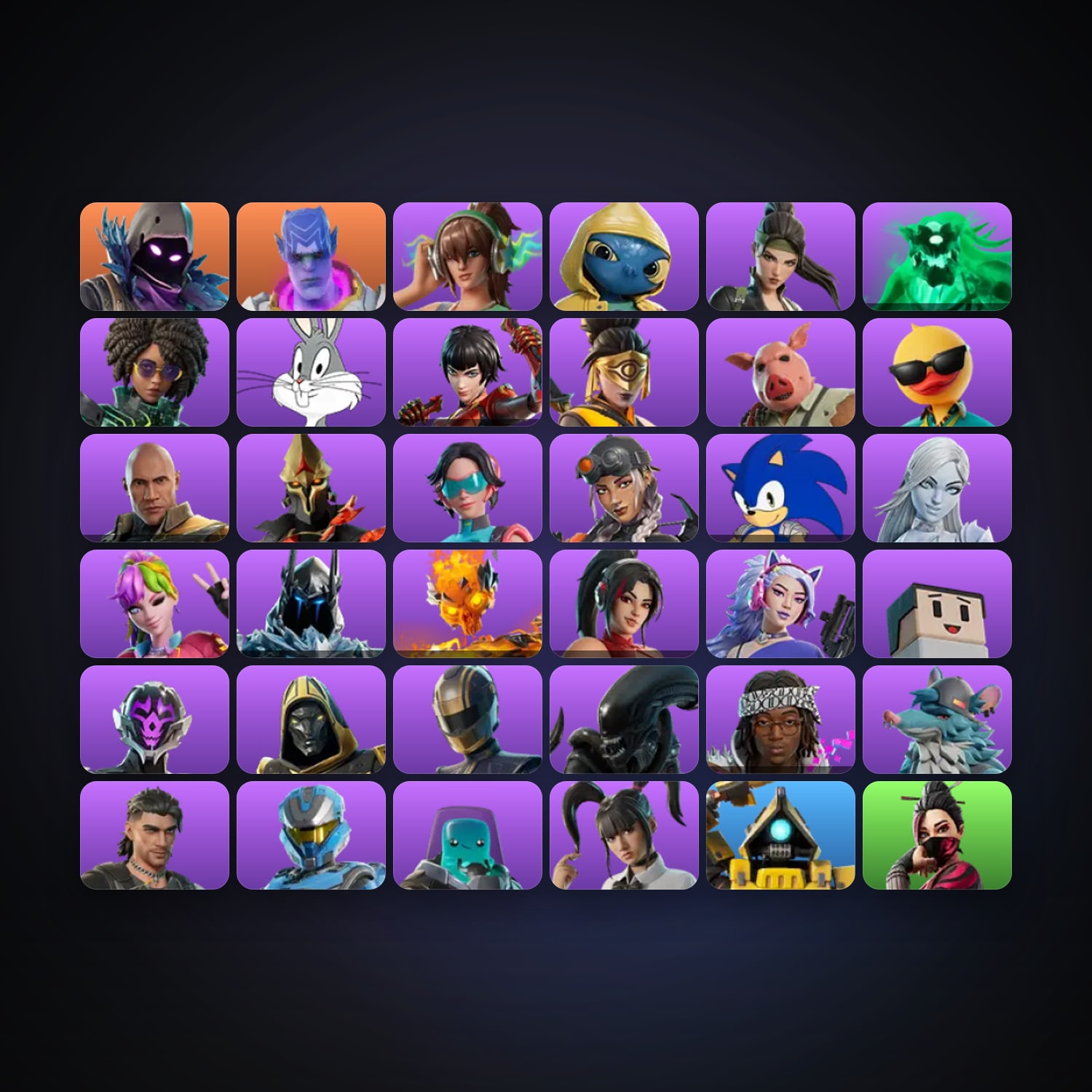 Fortnite locker — 36 skins — 1.1K V-Bucks — lvl 780 — HabibiAccounts