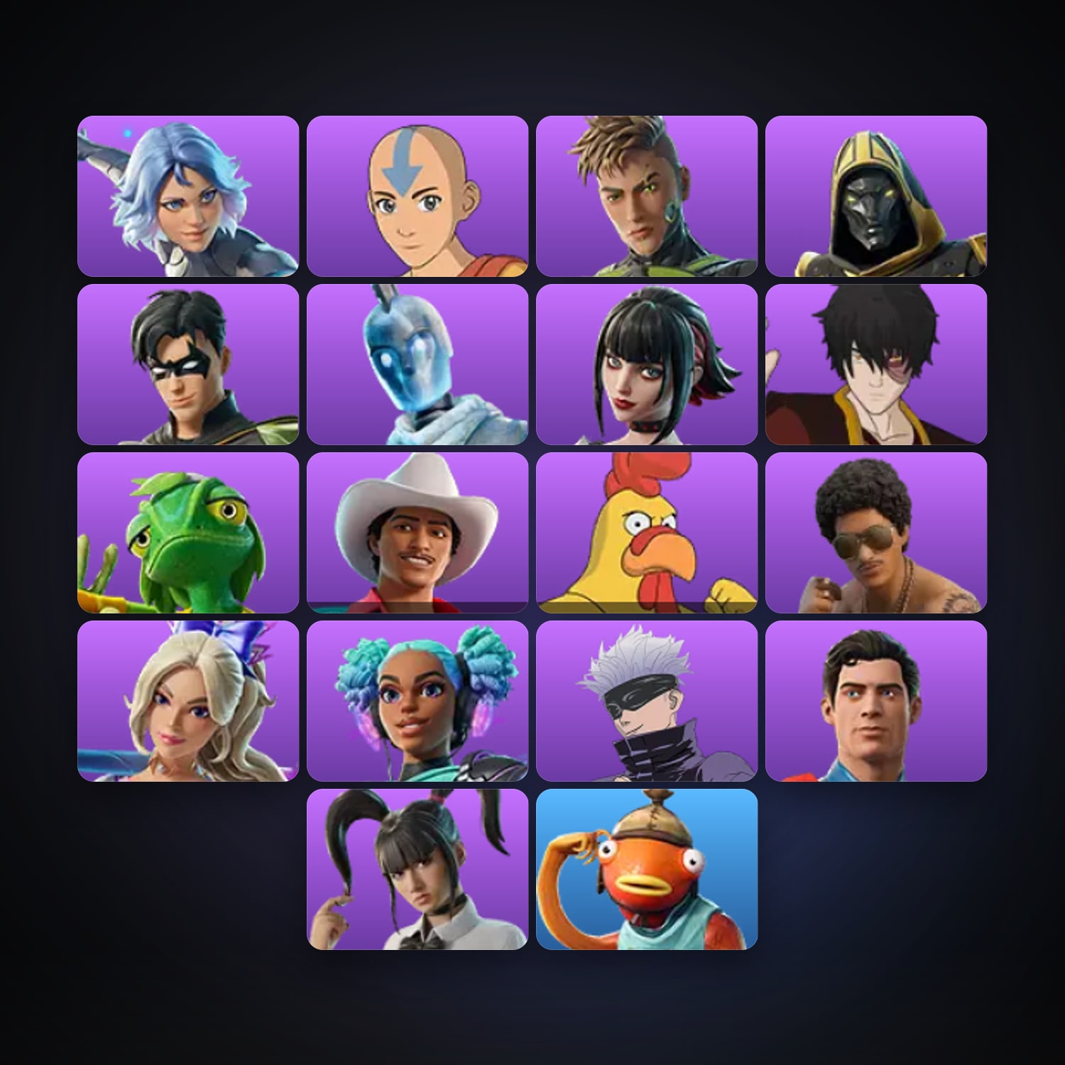 Fortnite locker — 18 skins — lvl 350 — HabibiAccounts