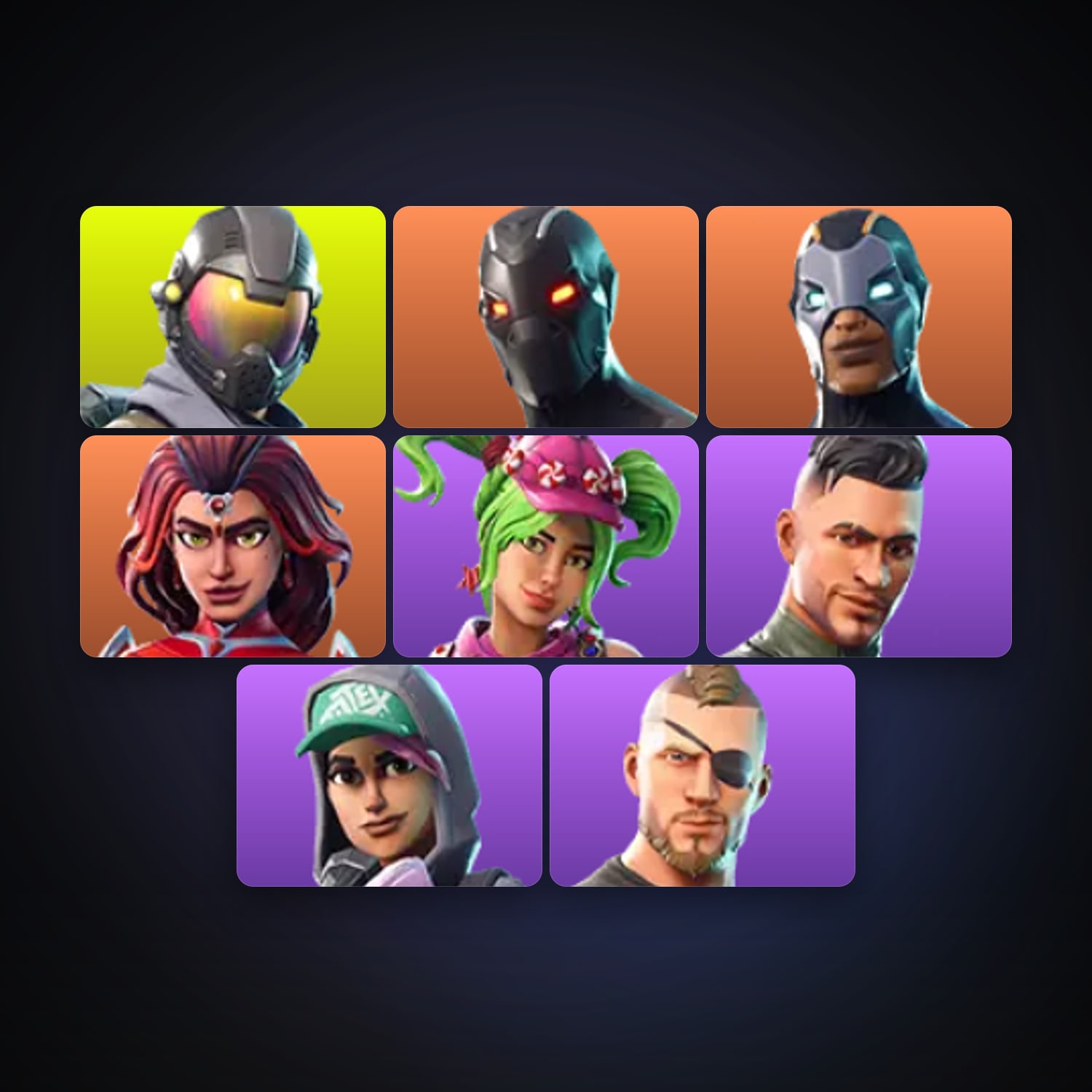 Fortnite locker — 8 skins — 500 V-Bucks — lvl 311 — HabibiAccounts