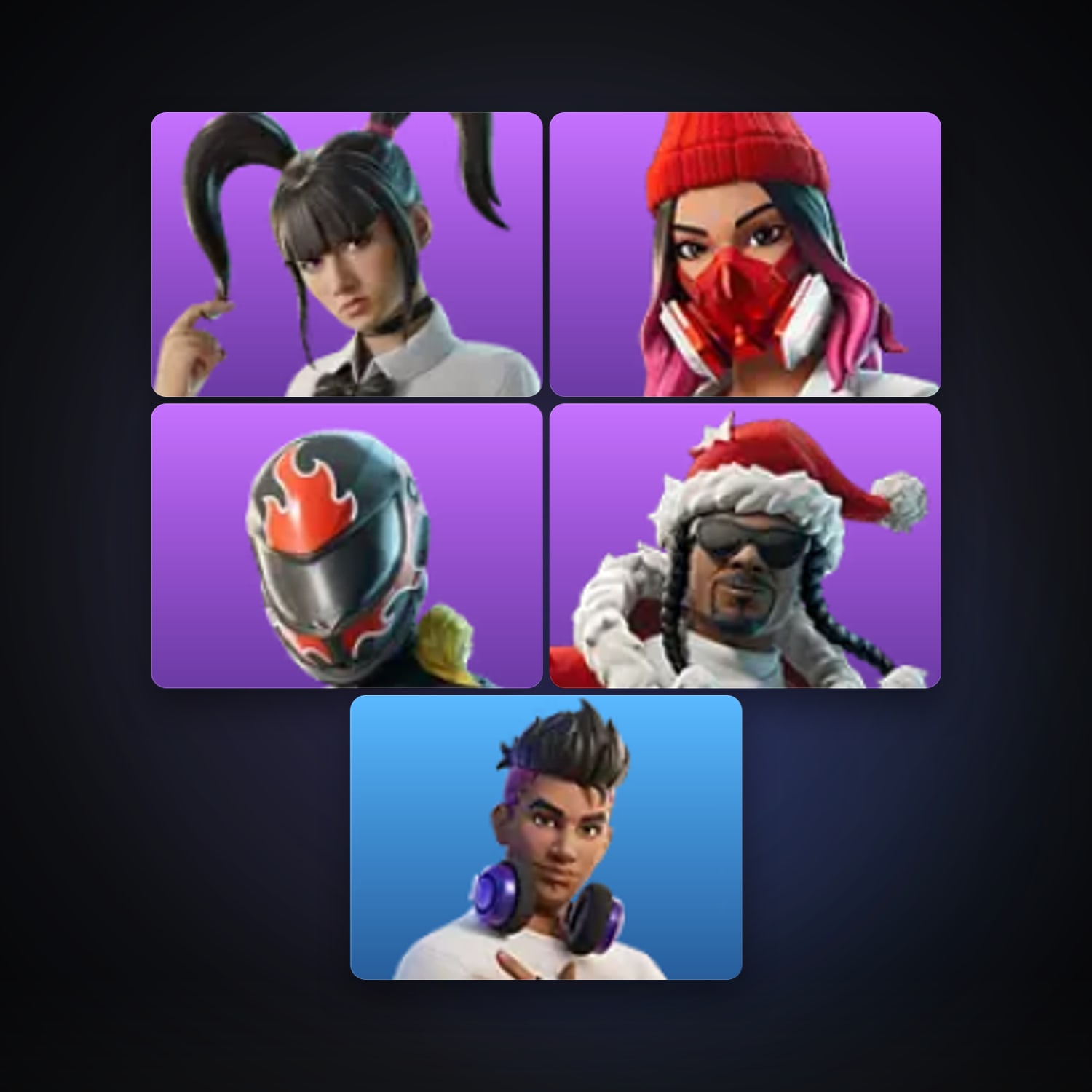 Fortnite locker — 5 skins — lvl 16 — HabibiAccounts