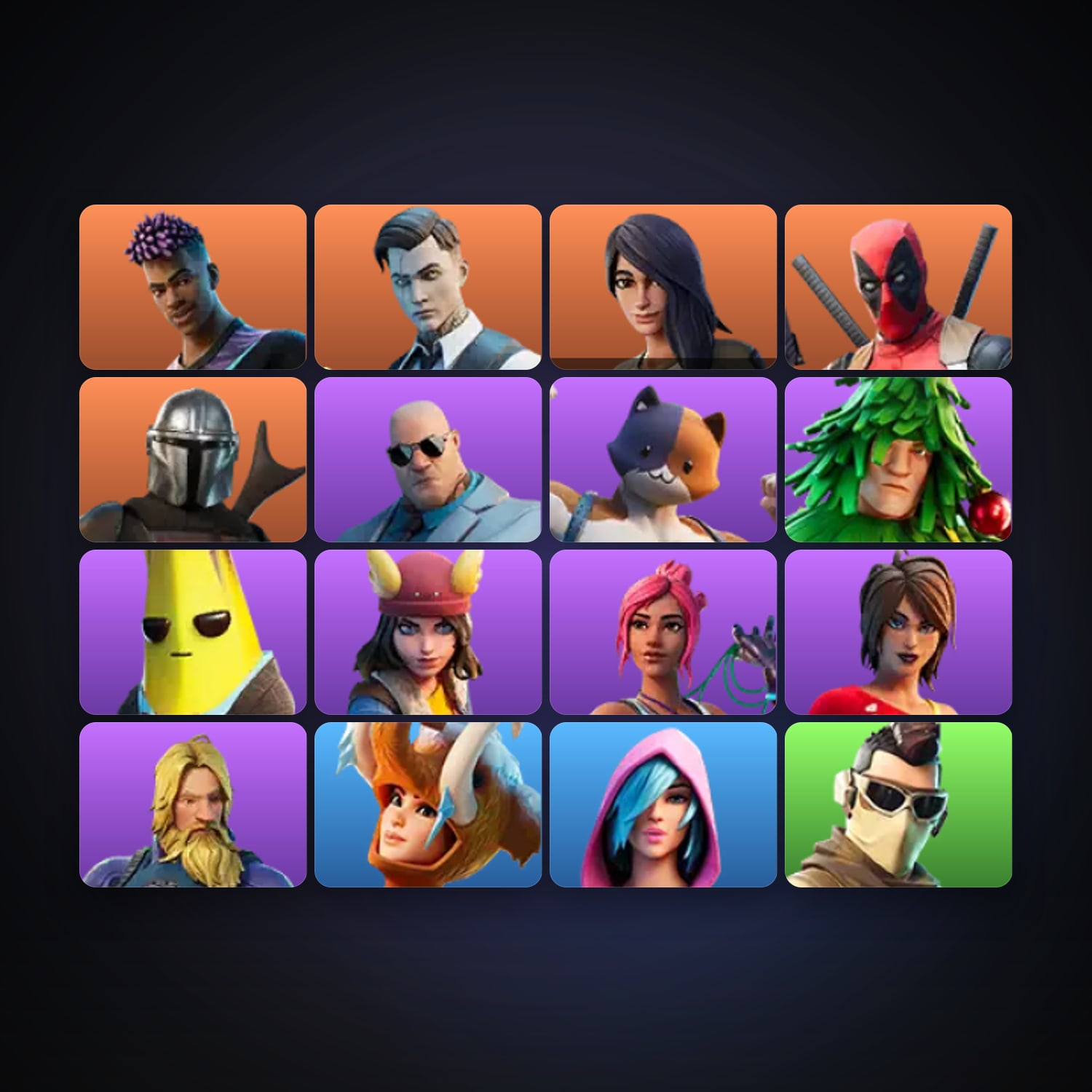 Fortnite locker — 16 skins — 50 V-Bucks — lvl 287 — HabibiAccounts